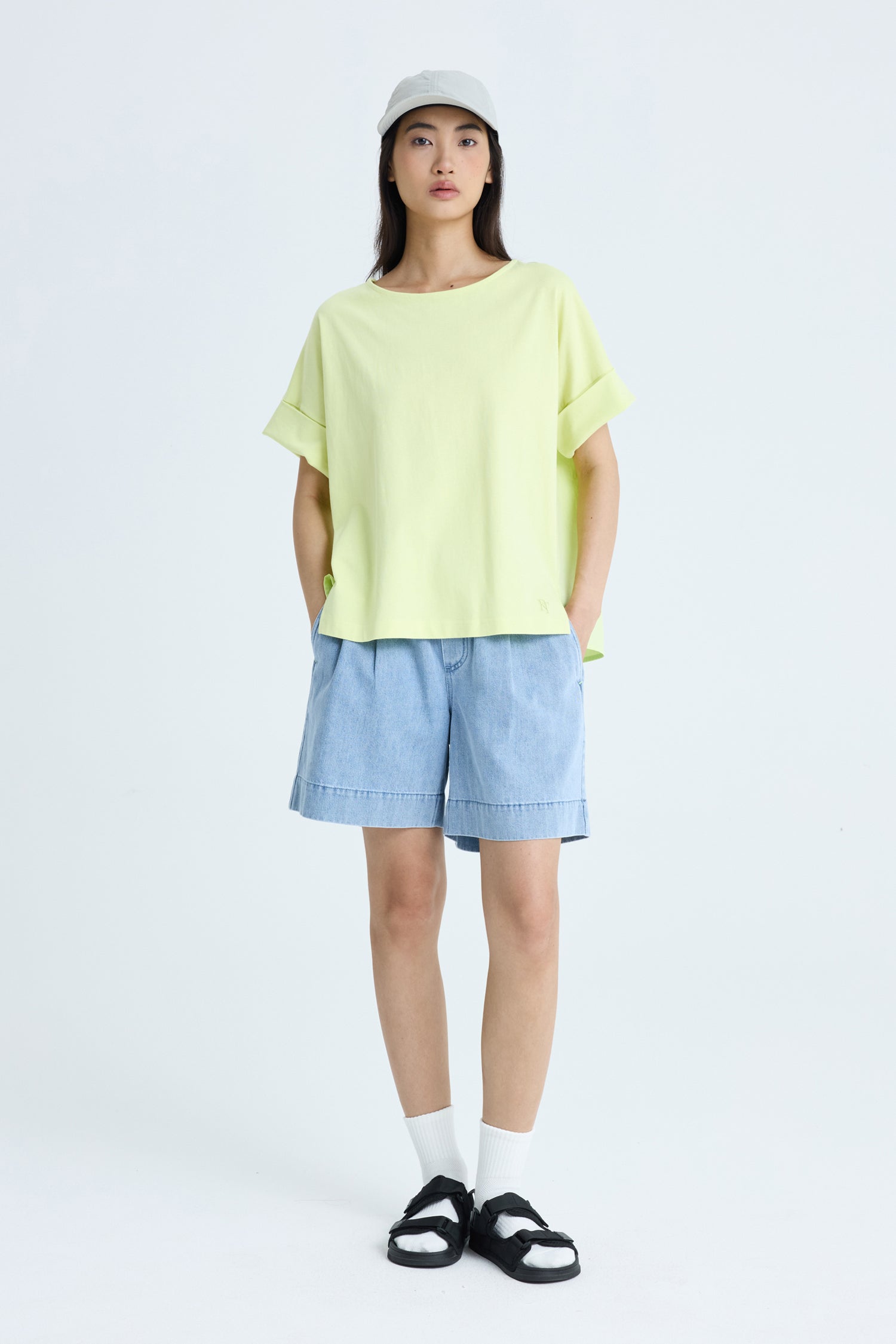 Back Pleat Tee - Chartreuse
