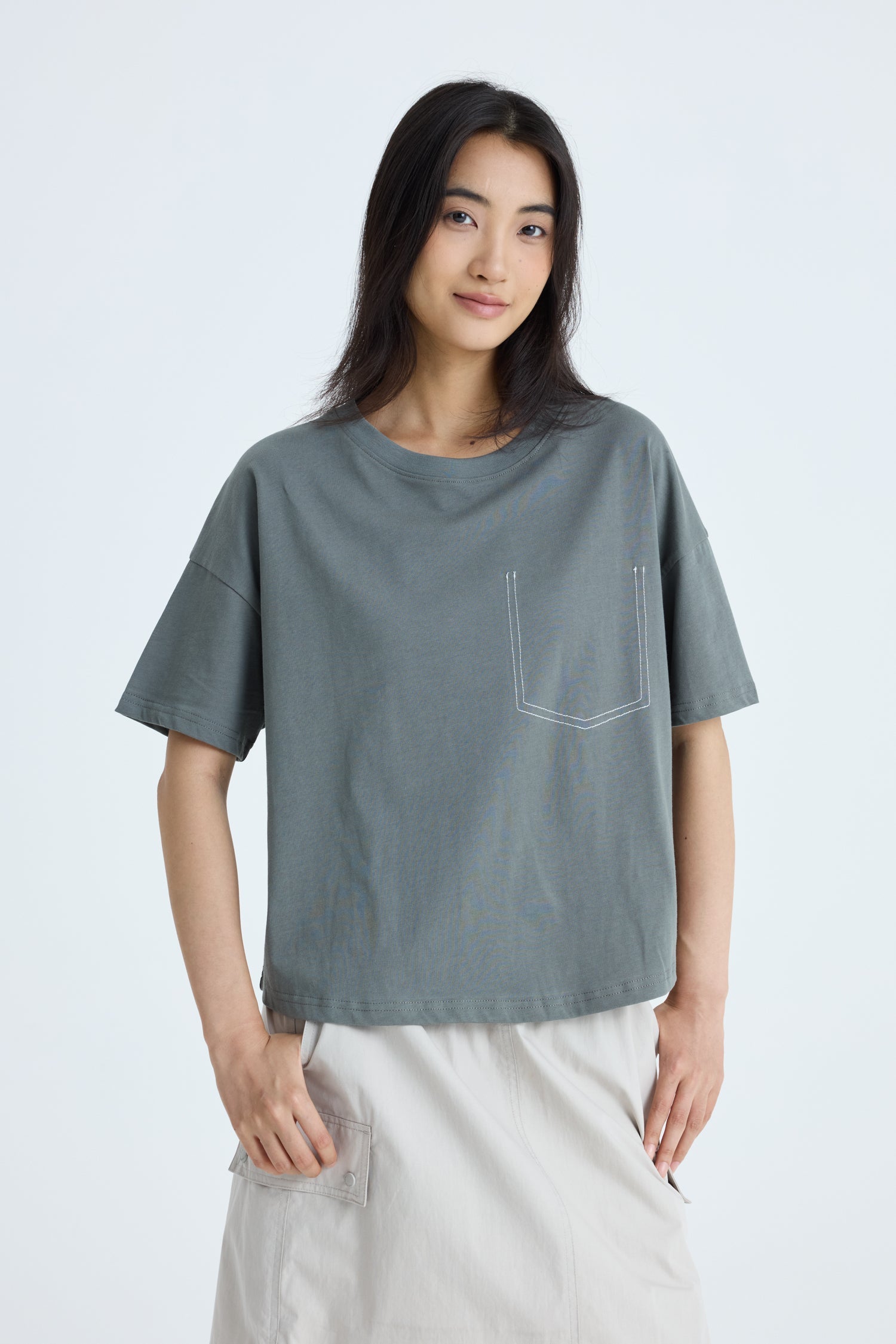 Contrast Stitched Pocket Tee - Dark Moss