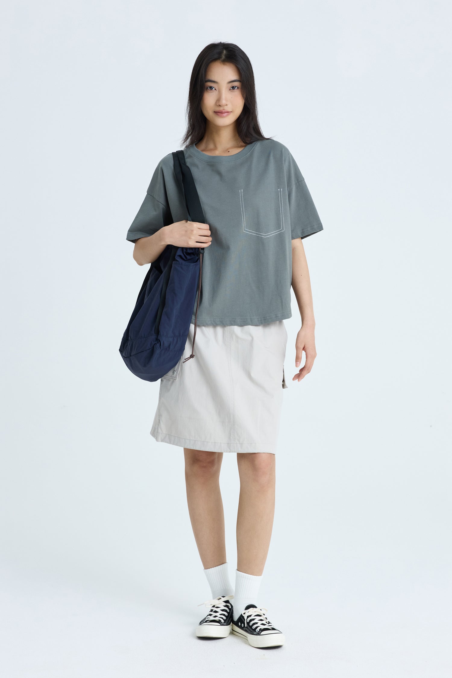 Contrast Stitched Pocket Tee - Dark Moss