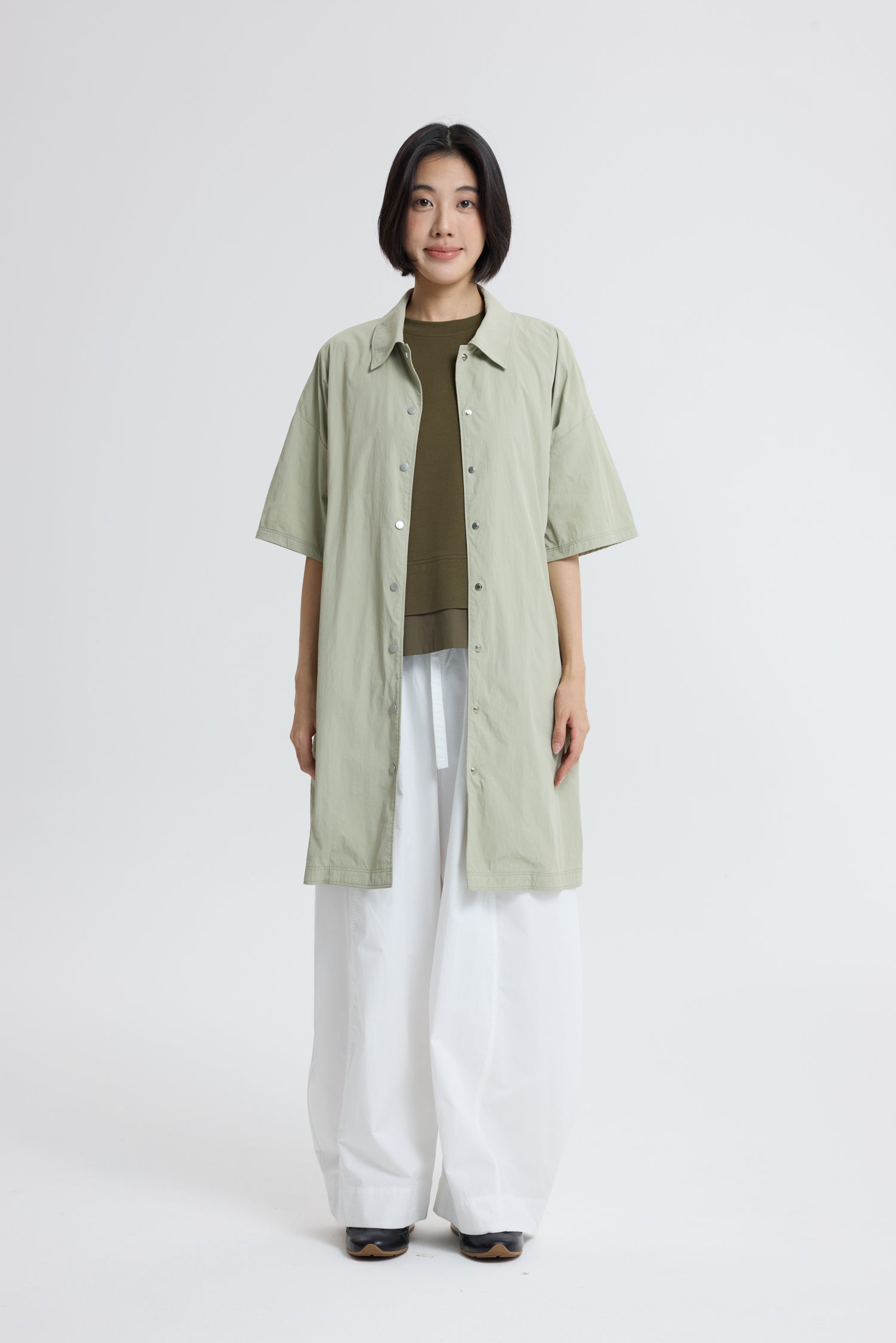 Double Layer Drawstring Hem Top - Army Green