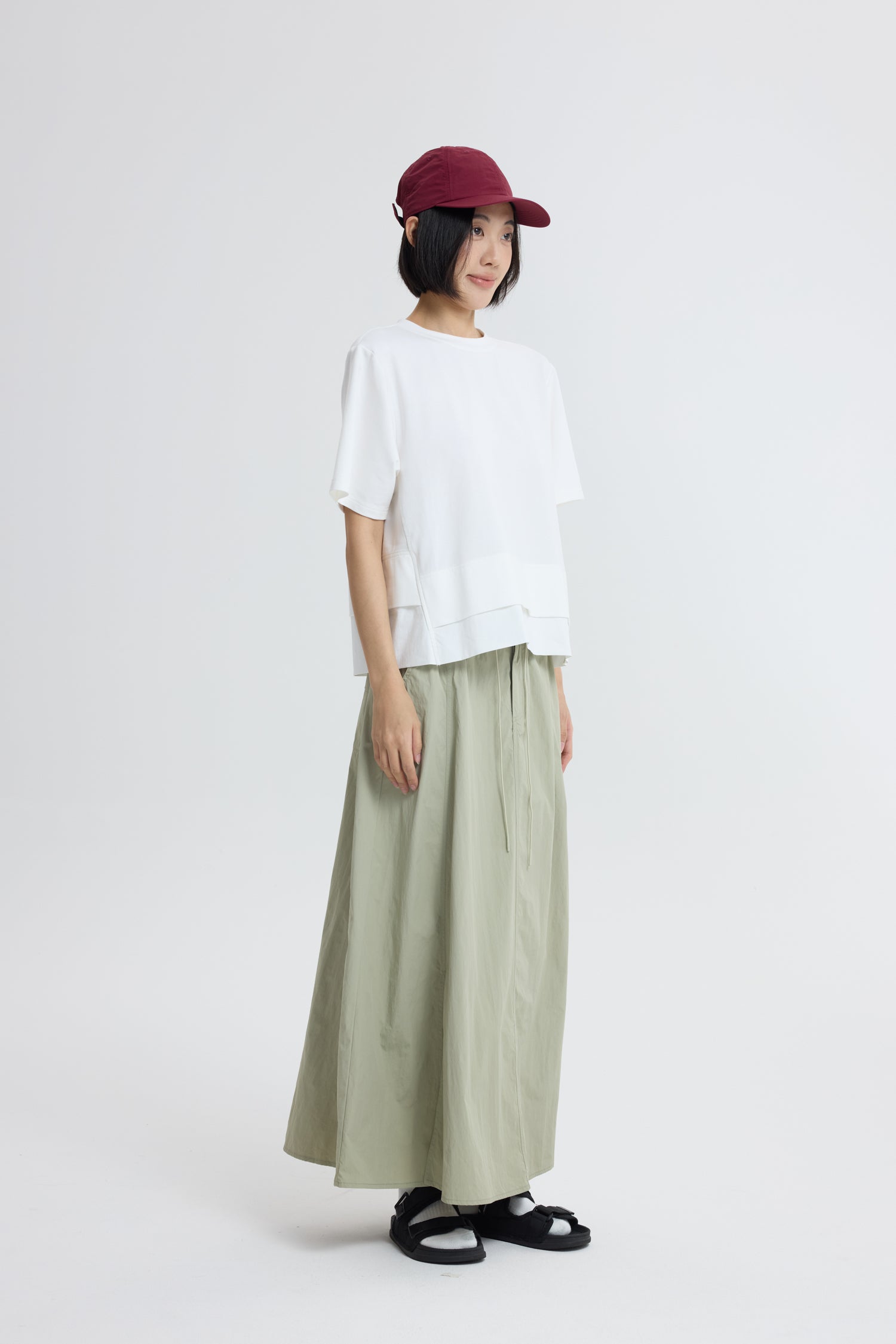 Double Layer Drawstring Hem Top - Cream