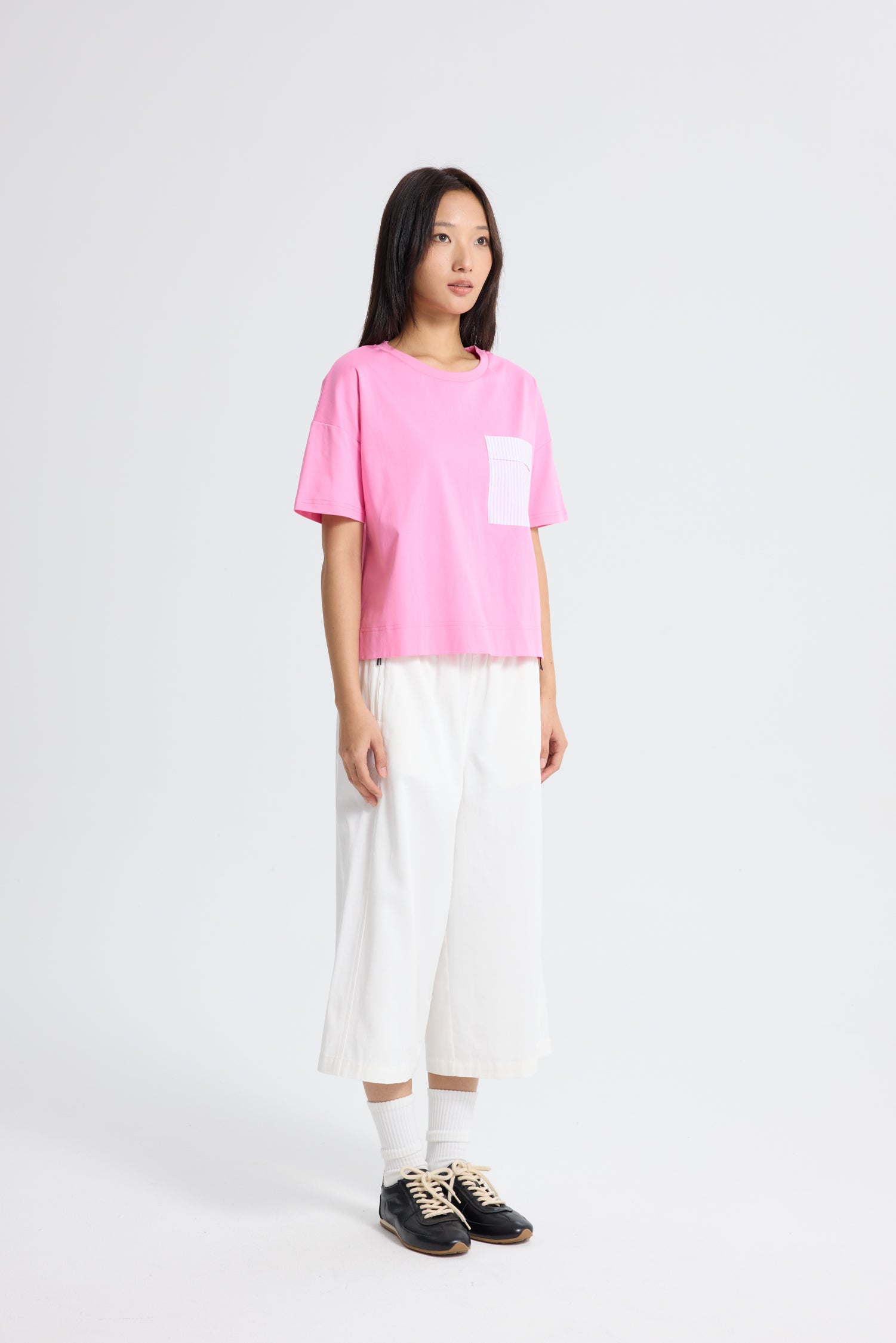 Striped Patch Pocket Tee - Pink
