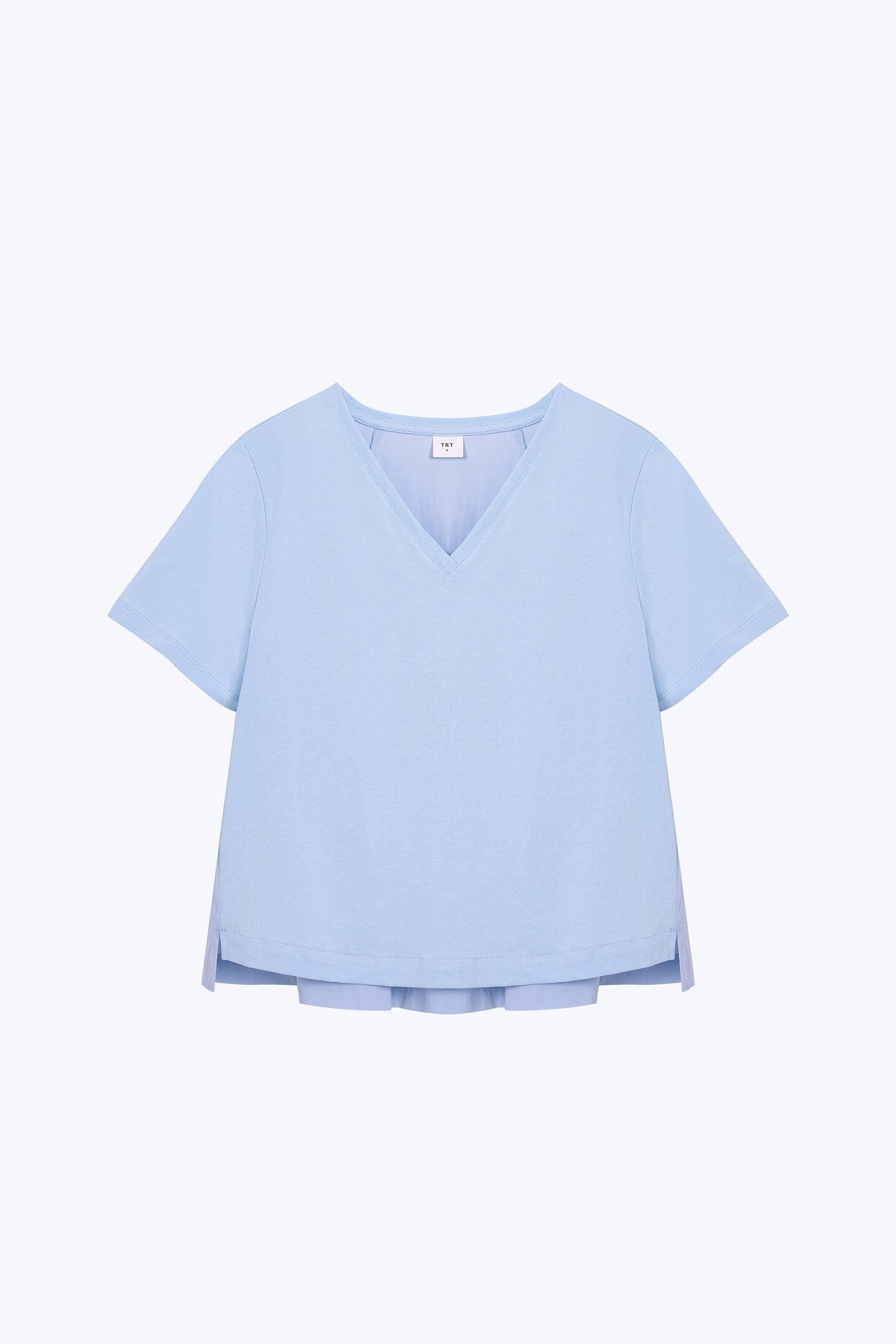 Back Gathers V-Neck Tee - Sky Blue