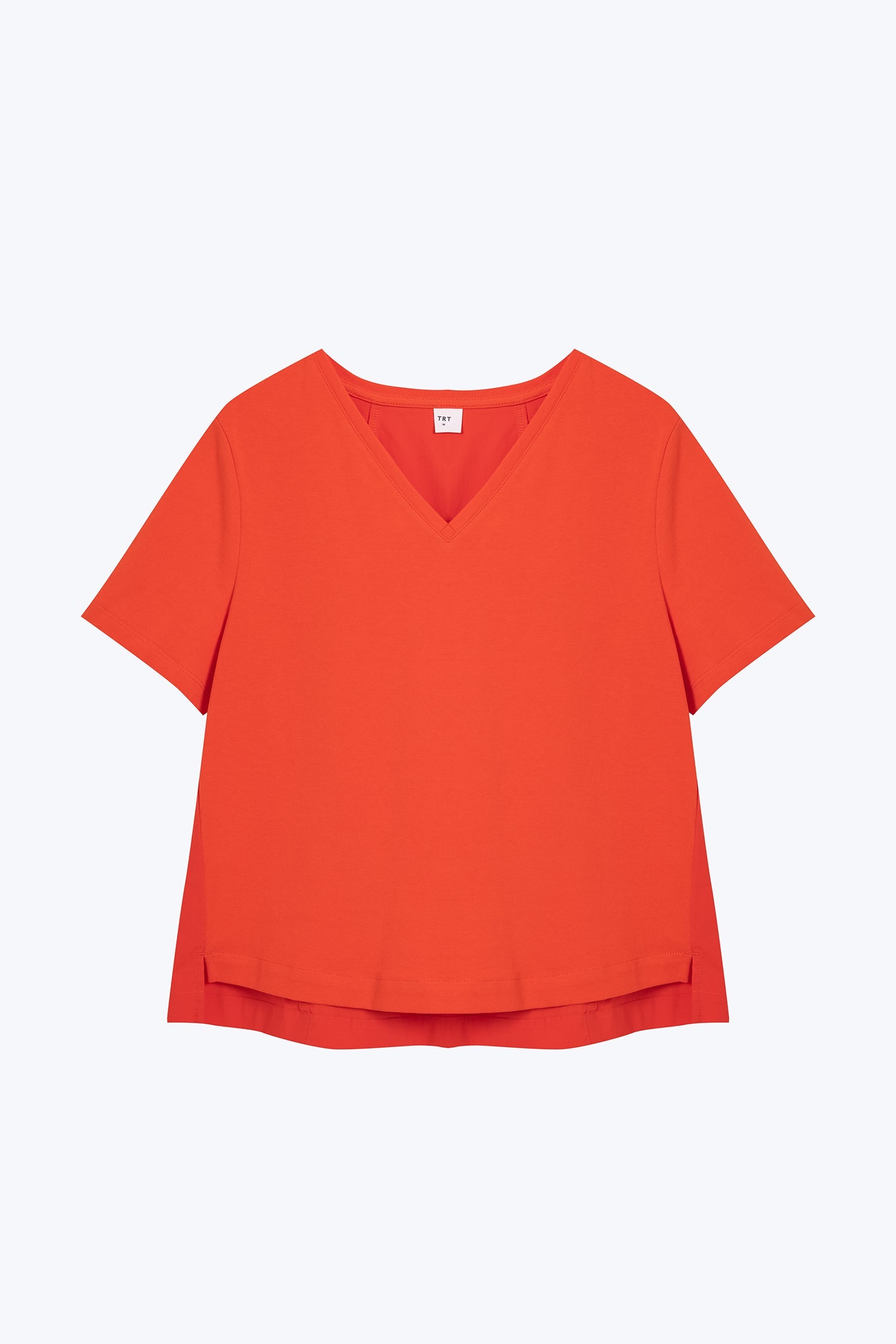 Back Gathers V-Neck Tee - Vermillion