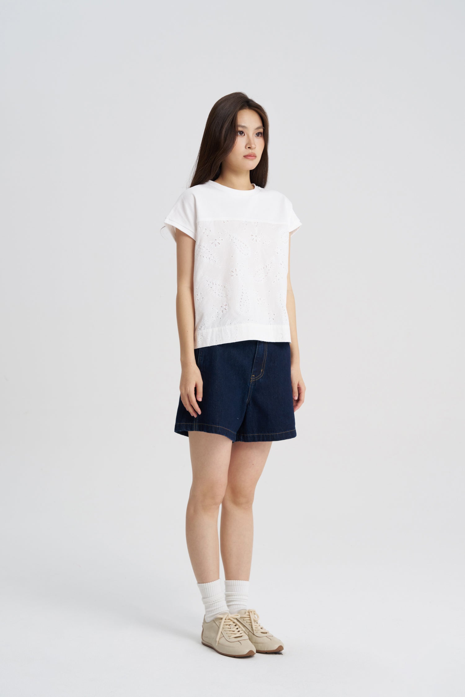 Sleeveless Broderie Blouse - Cream
