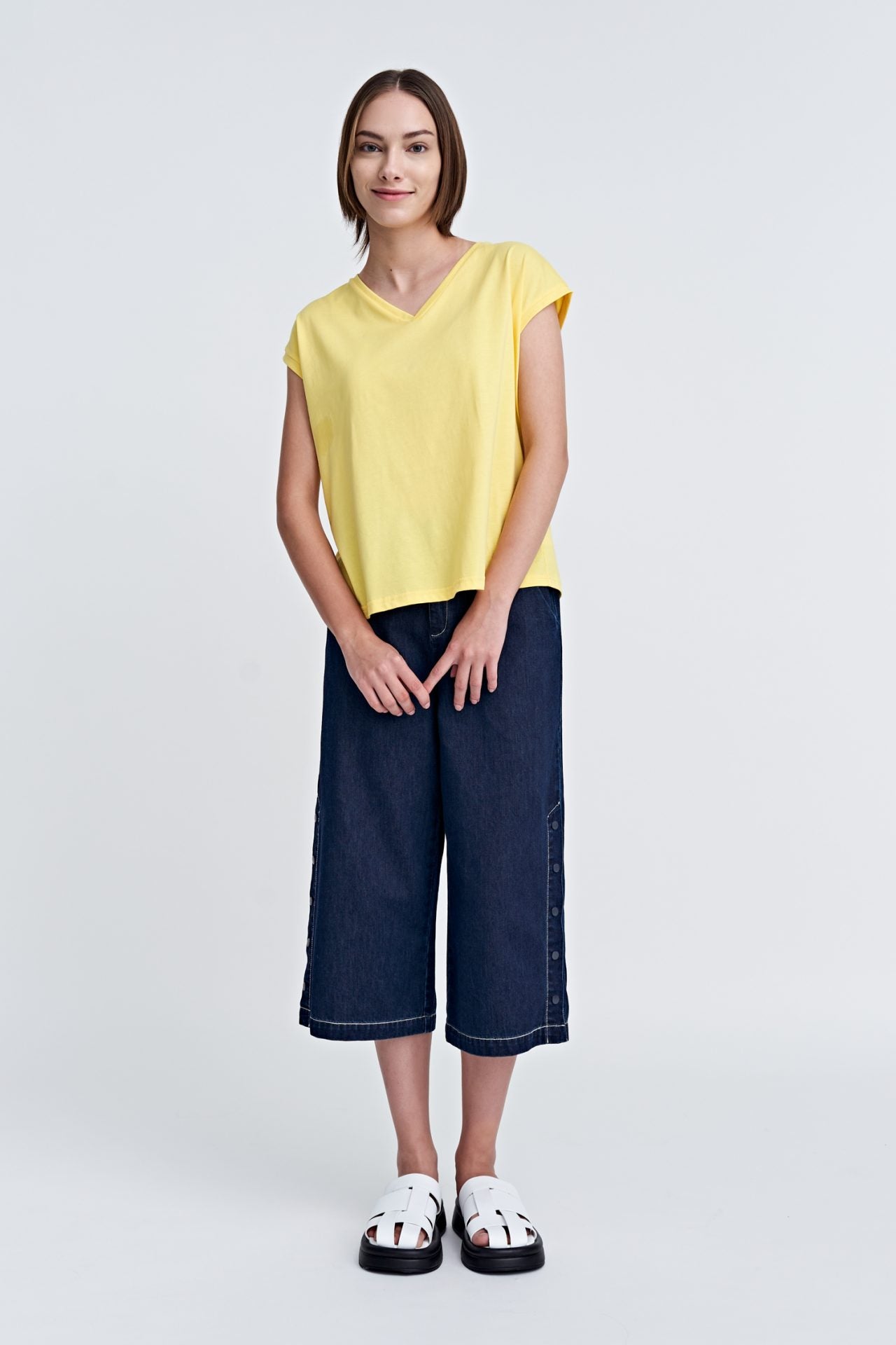 Cotton V-Neck Cap Sleeve Tee