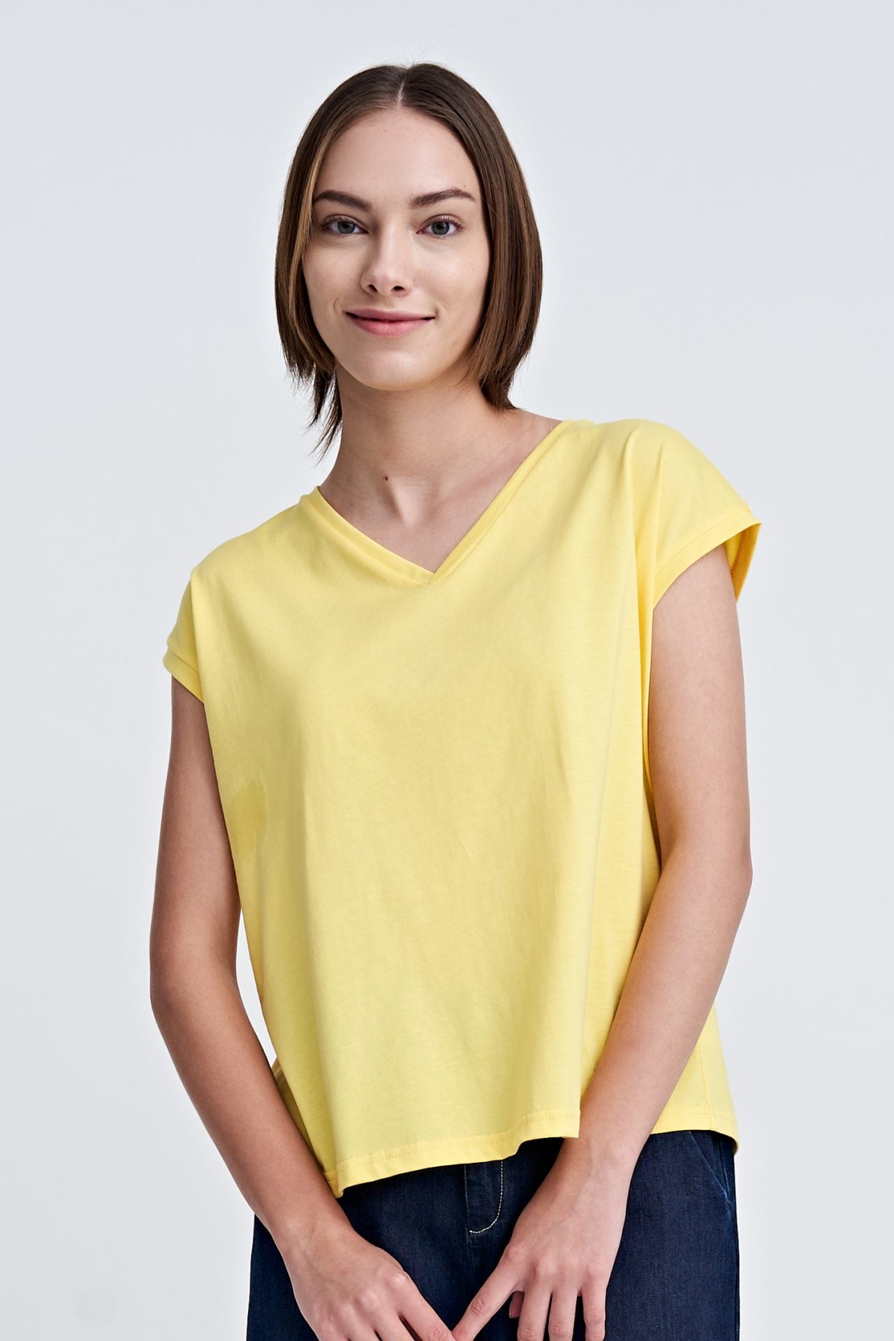 Cotton V-Neck Cap Sleeve Tee