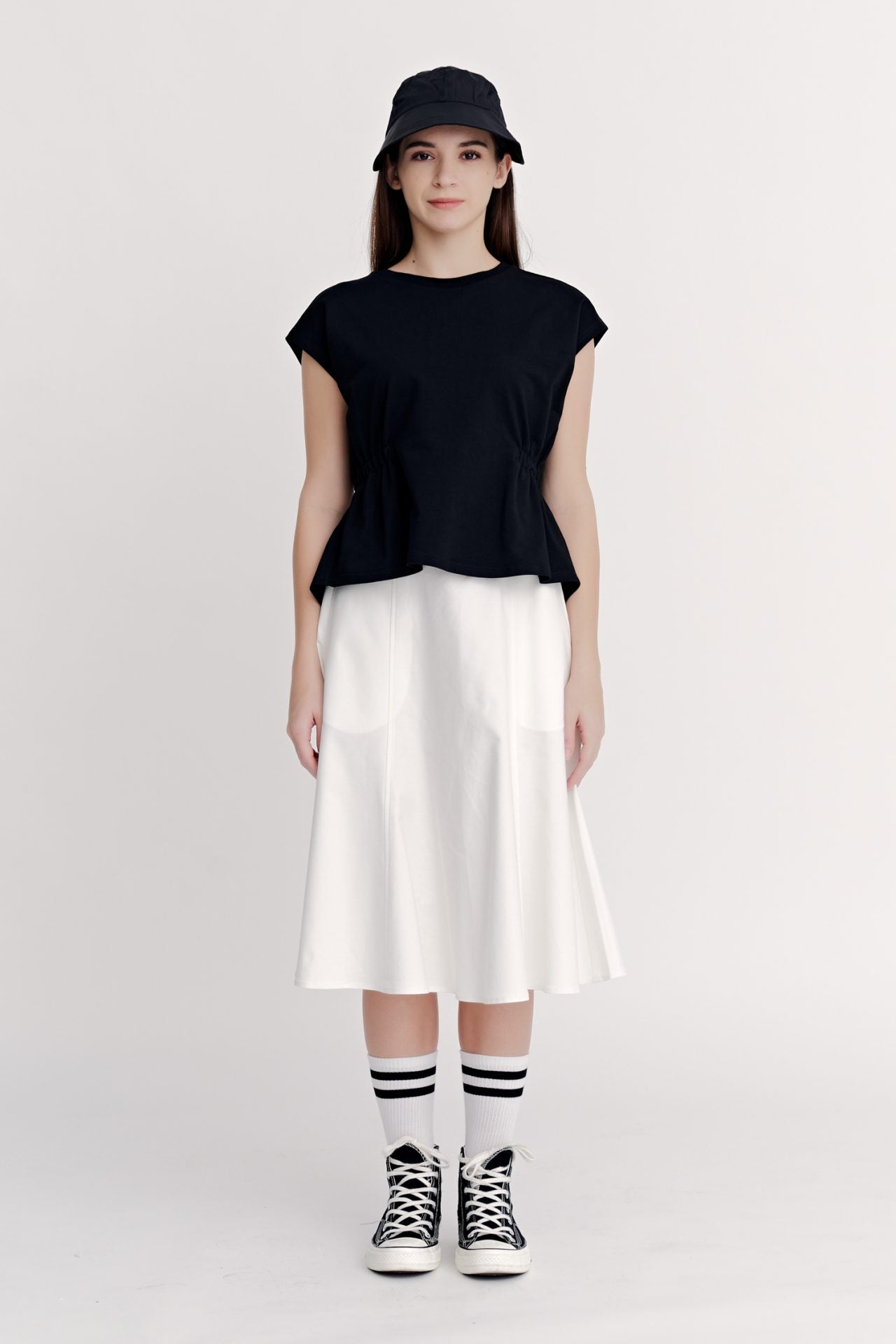 Cotton Draw Waist Tee - Black