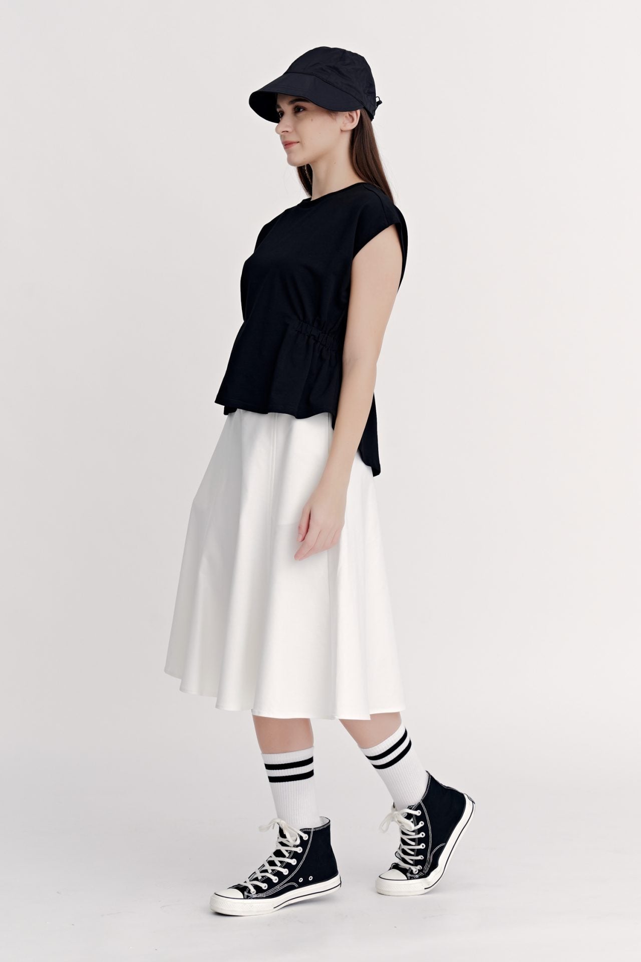 Cotton Draw Waist Tee - Black