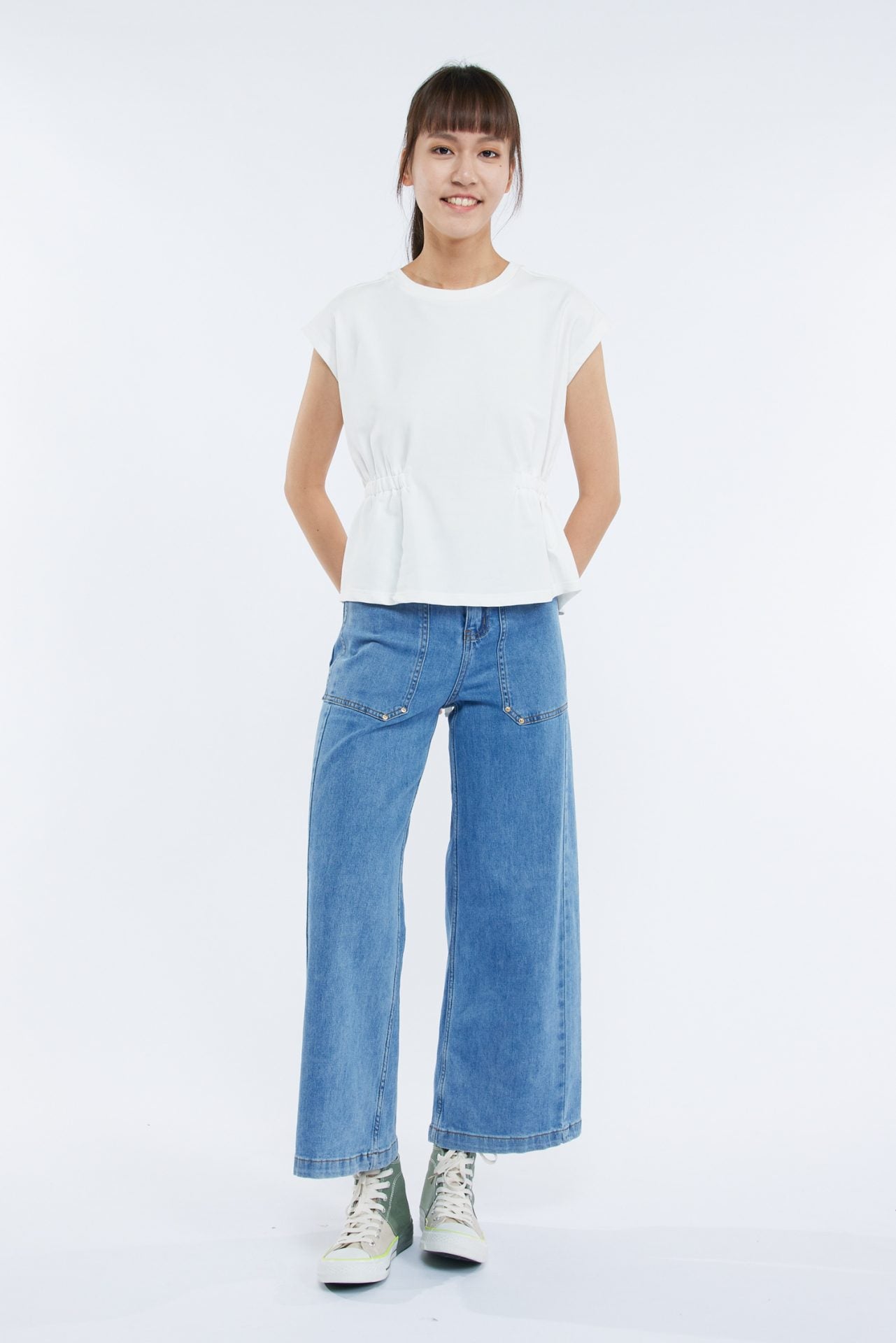 Cotton Draw Waist Tee - Cream