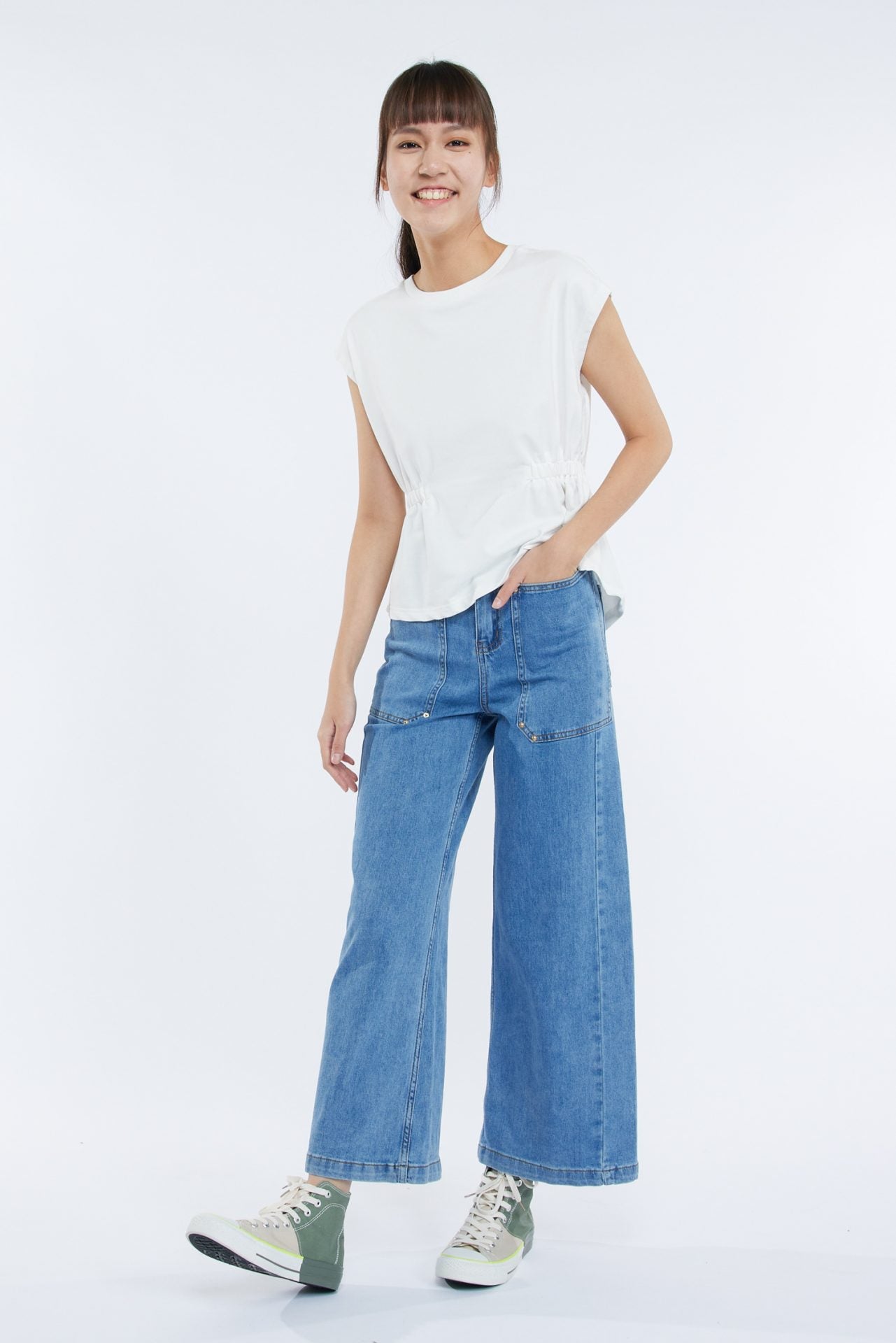 Cotton Draw Waist Tee - Cream