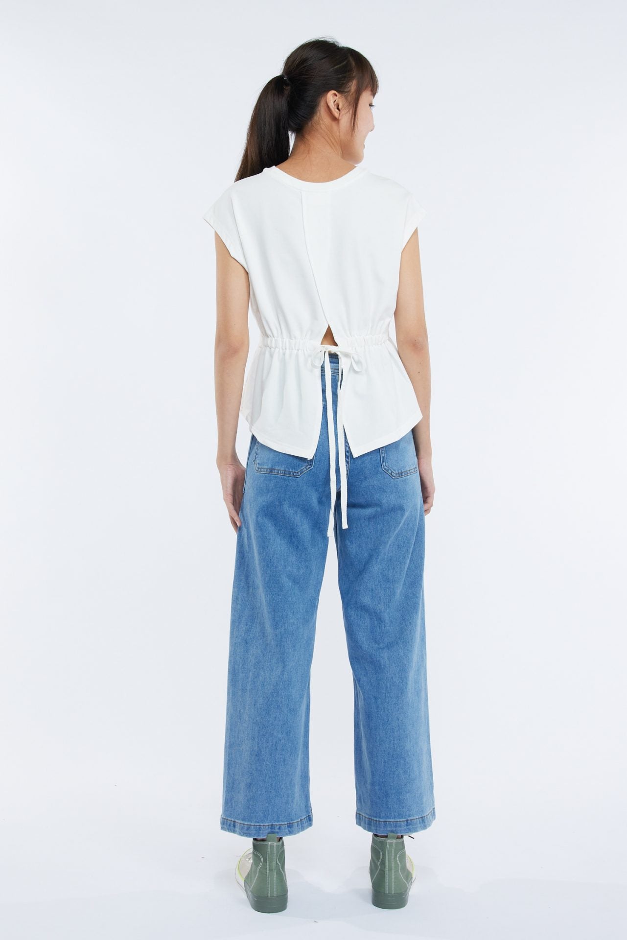 Cotton Draw Waist Tee - Cream