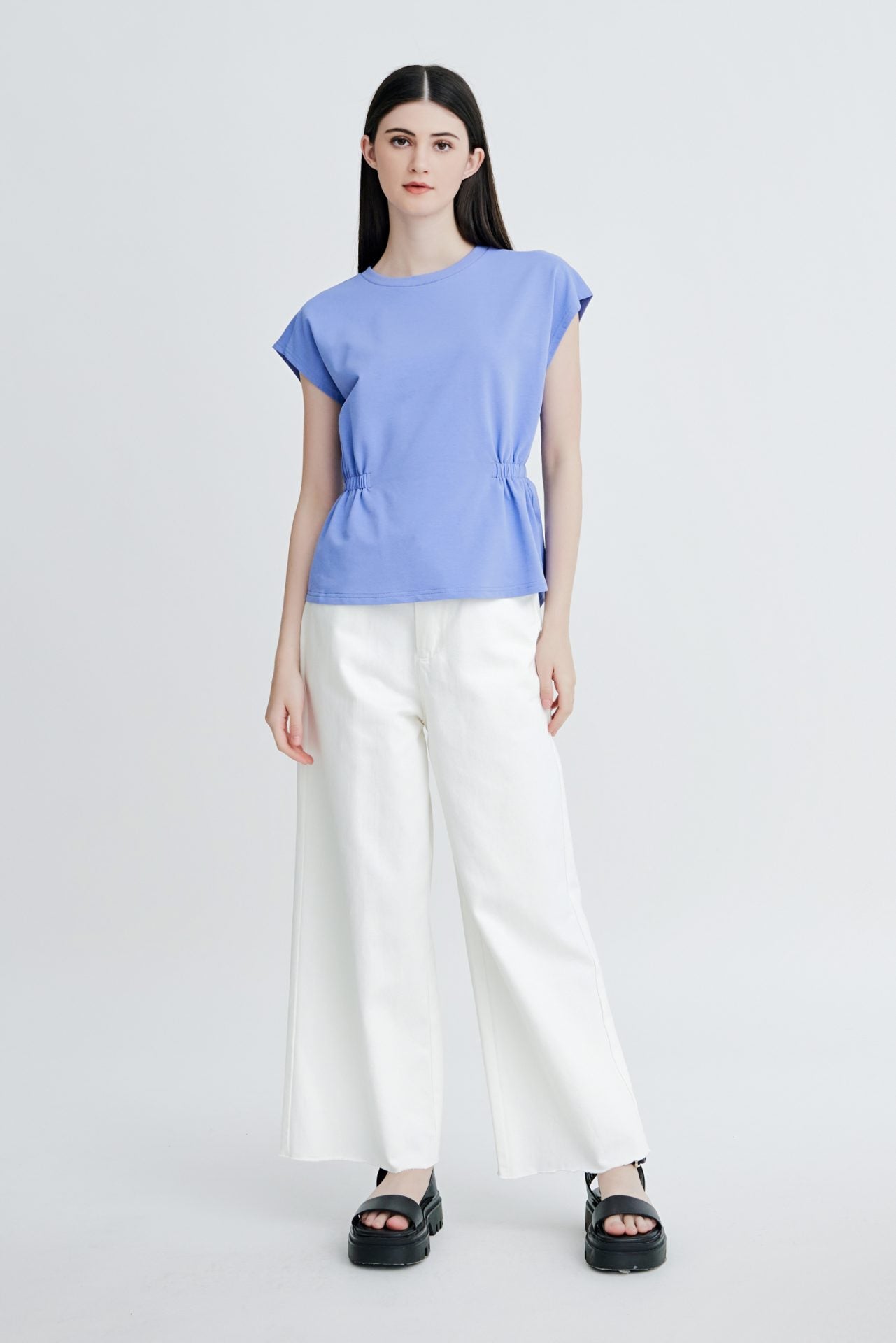 Cotton Draw Waist Tee - Periwinkle