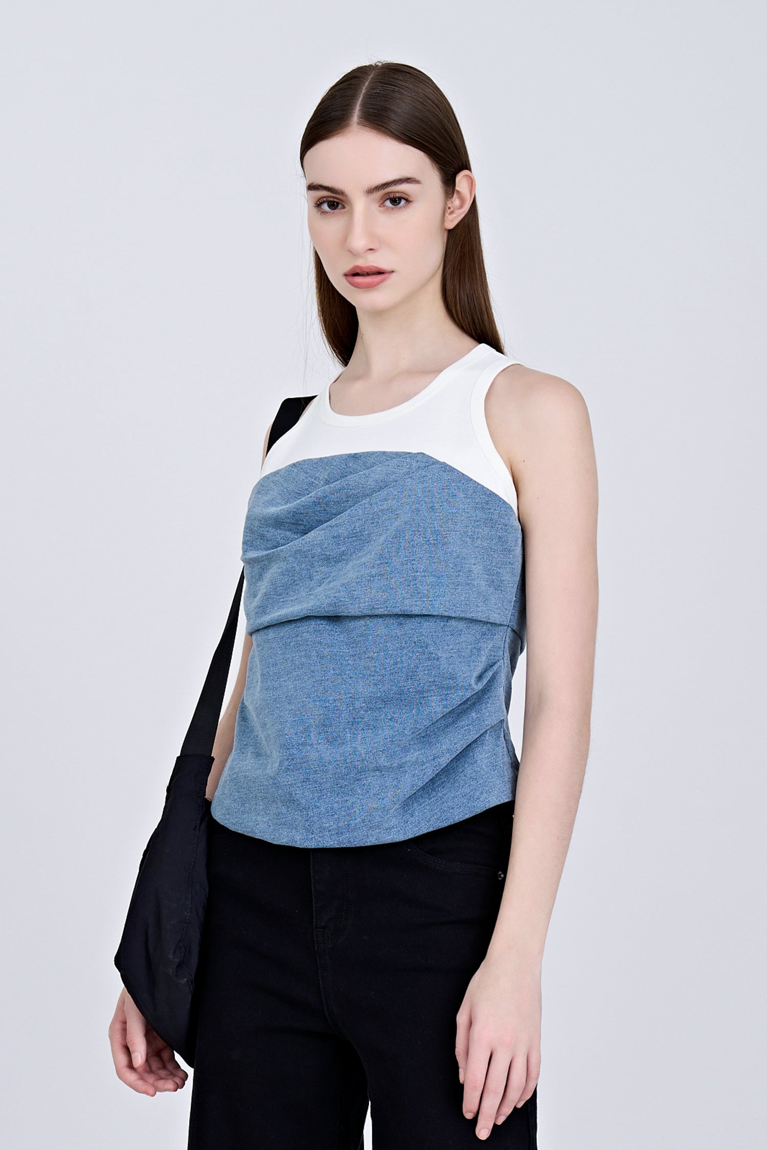 Denim Mock Two-Piece Top - Denim