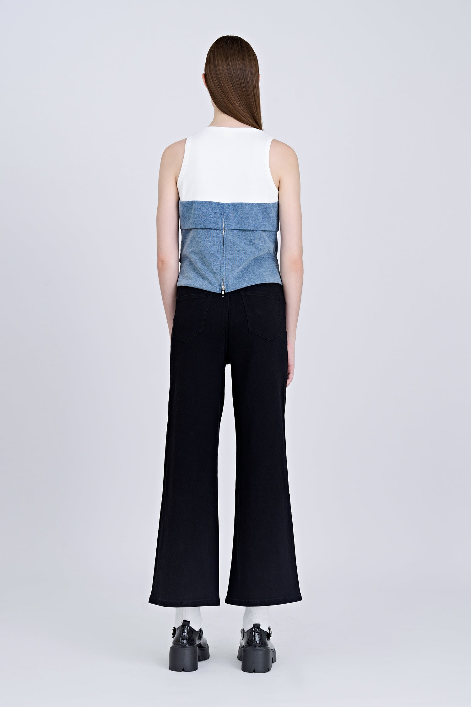 Denim Mock Two-Piece Top - Denim