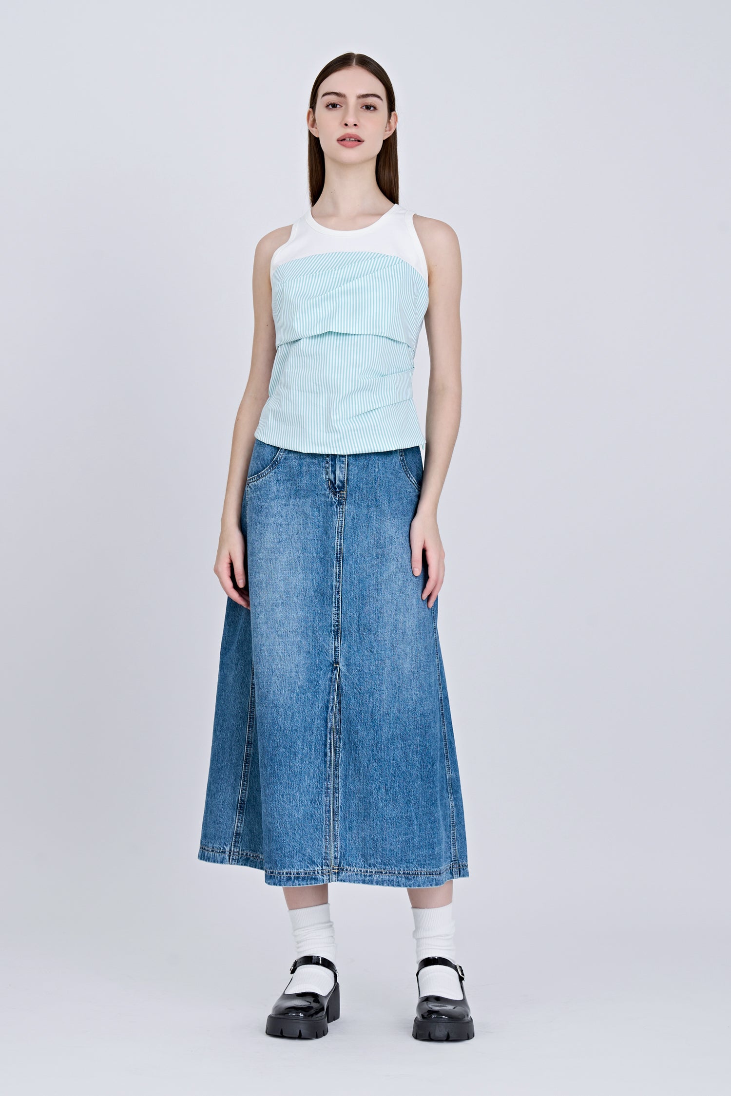 Mock Two-Piece Top - Stripes Green