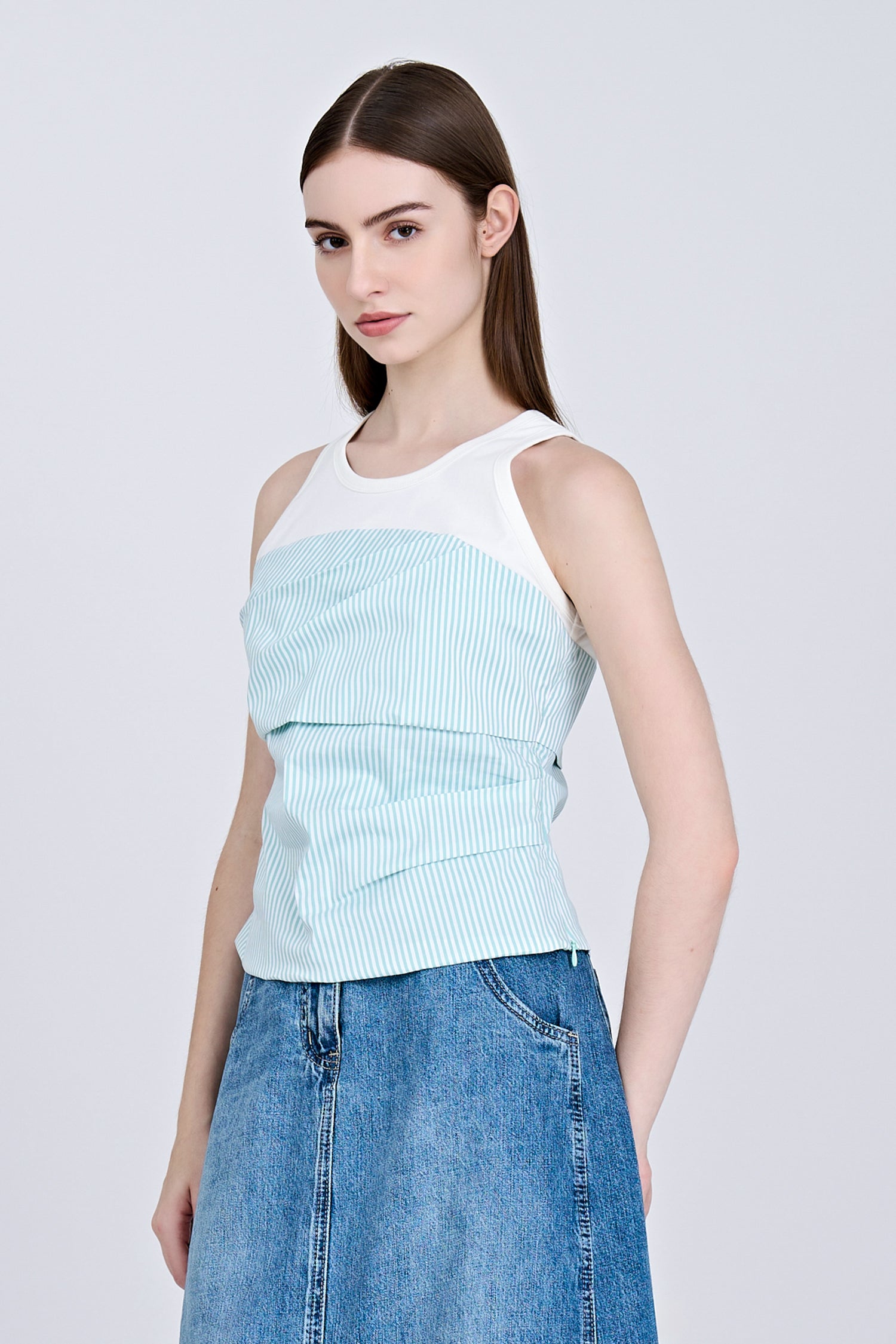 Mock Two-Piece Top - Stripes Green