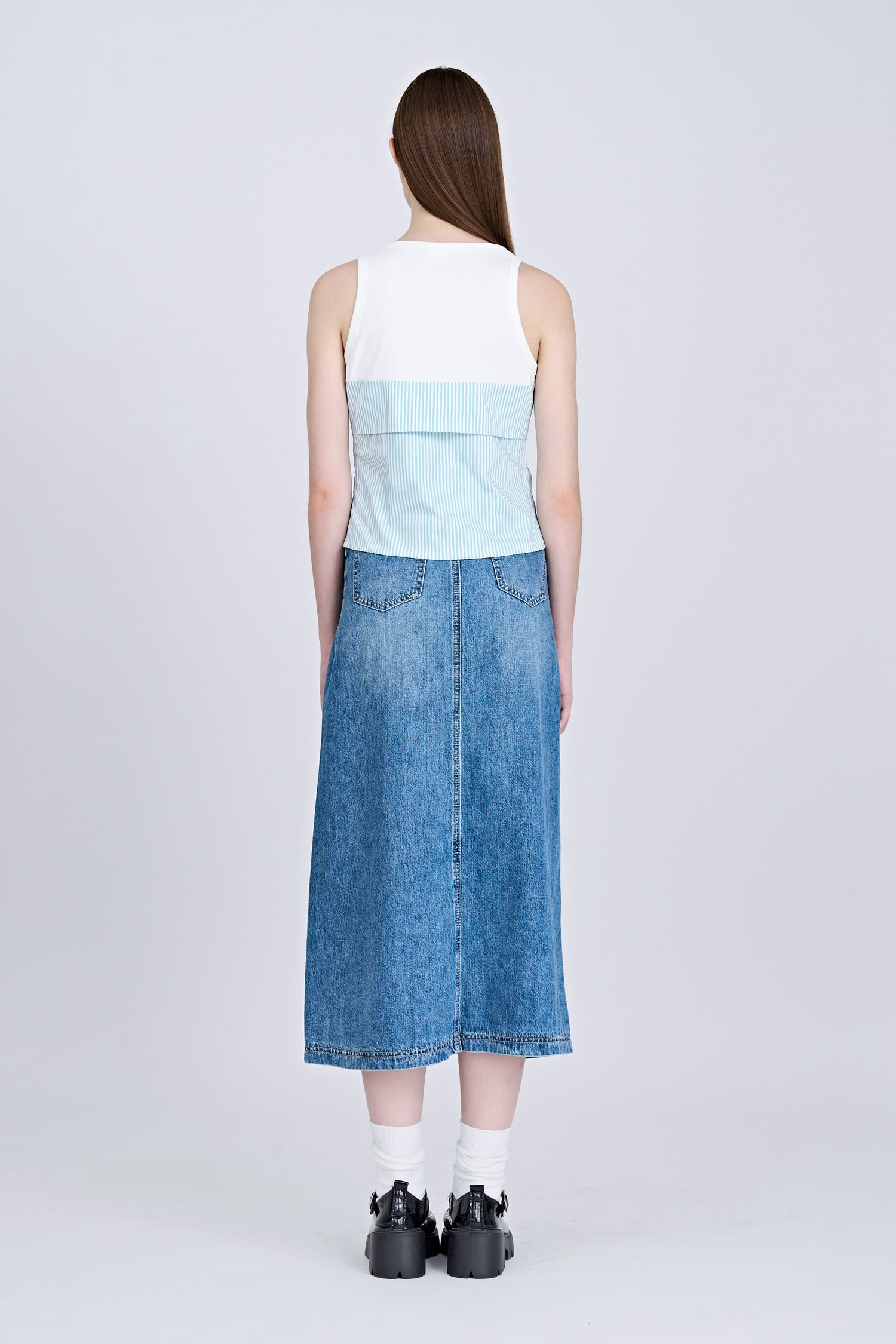 Mock Two-Piece Top - Stripes Green