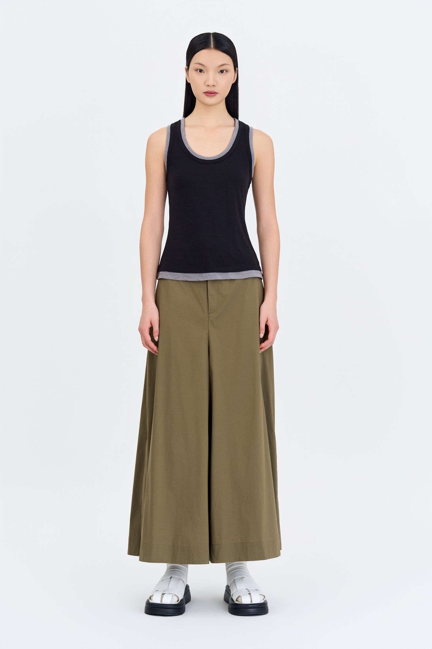 Double Collar Sleeveless Tee - Black
