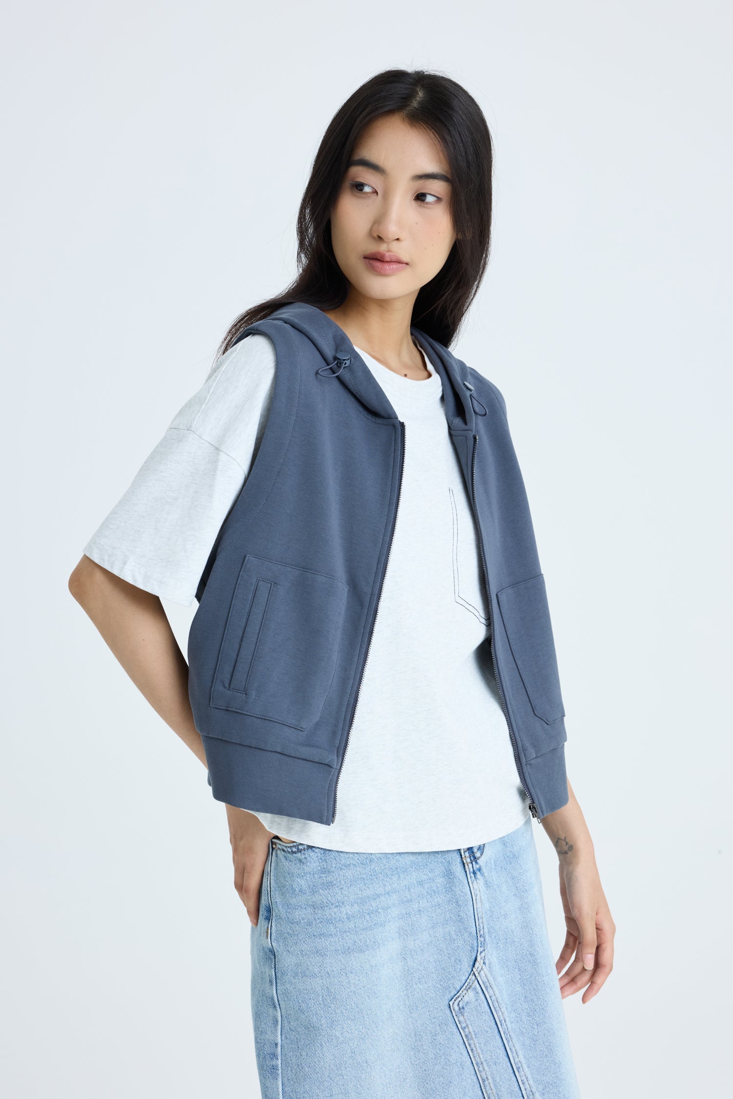 Patch Pocket Hoodie Vest - Charcoal