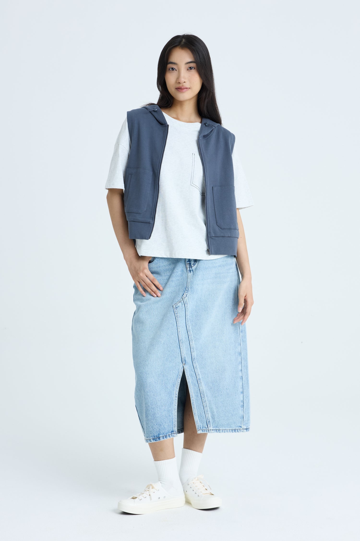 Patch Pocket Hoodie Vest - Charcoal