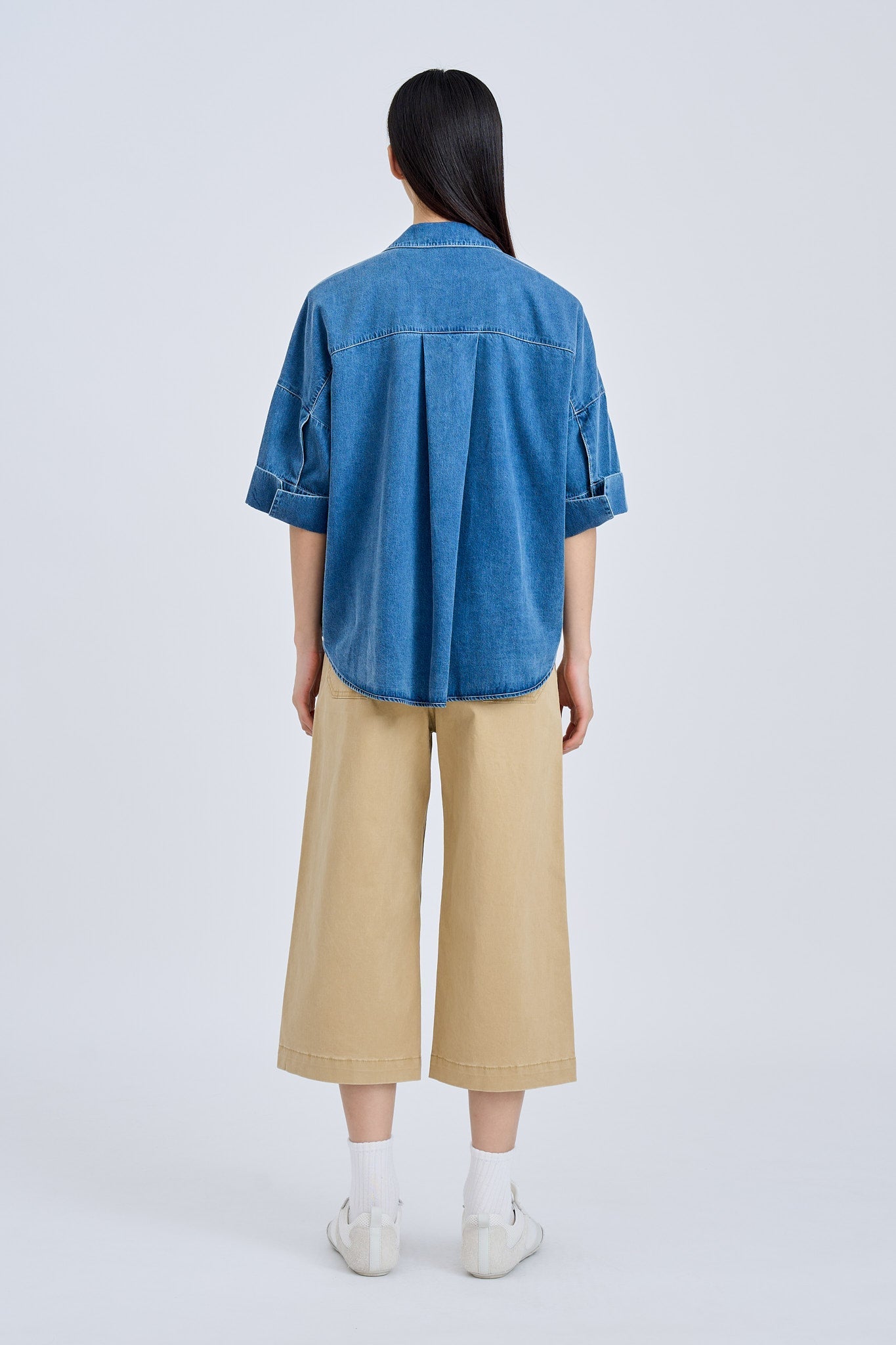 Denim Patch Pocket Blouse - Denim