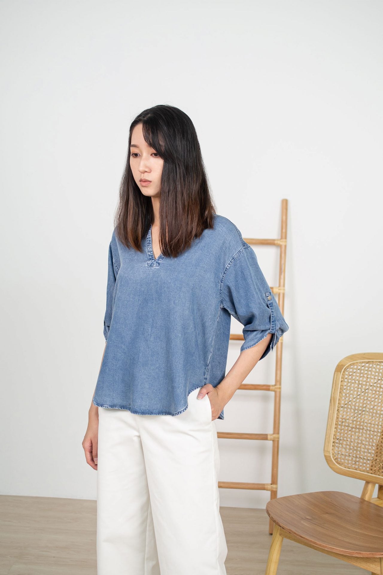Denim Collared Blouse - Denim