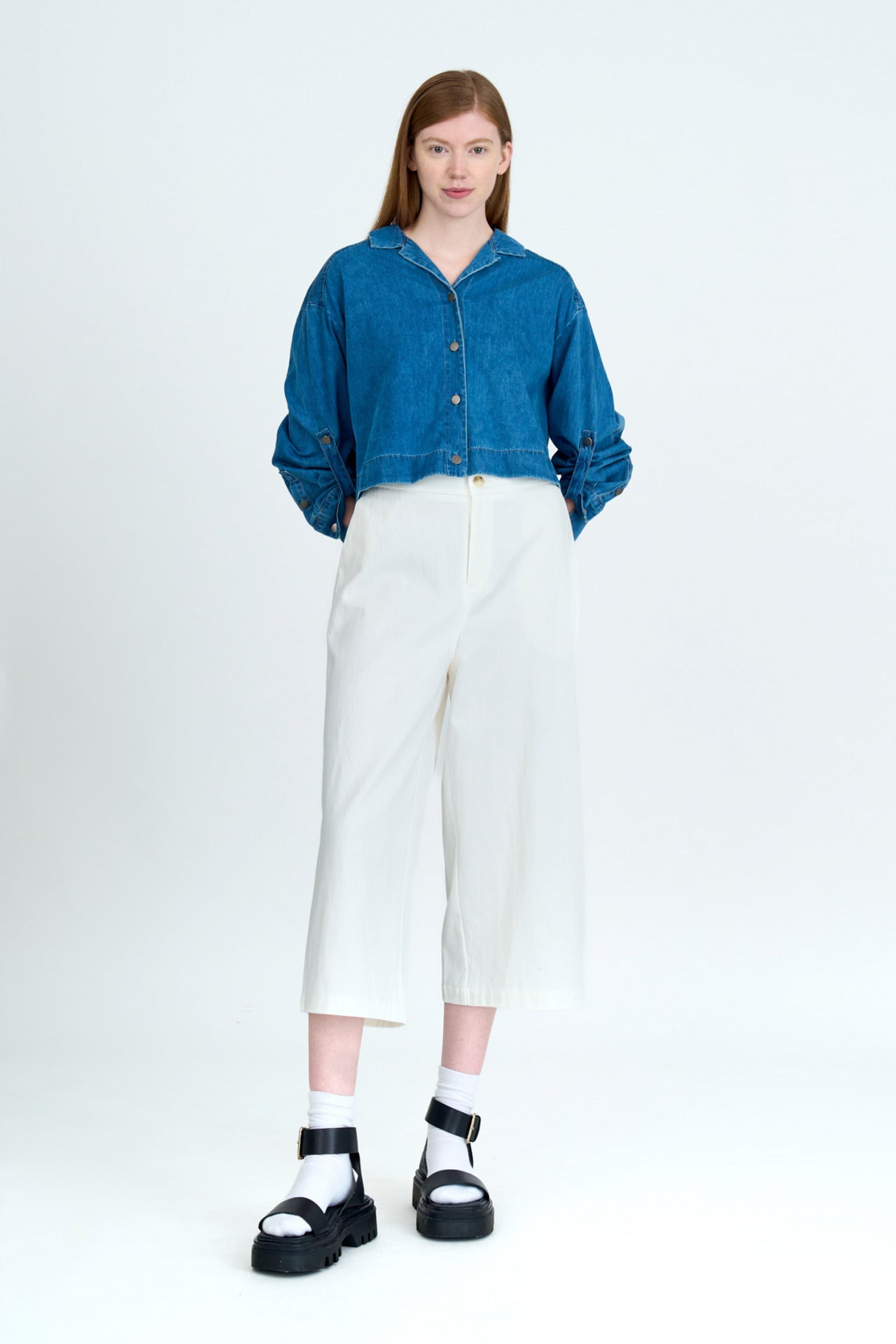 Denim Long Sleeve Blouse - Denim