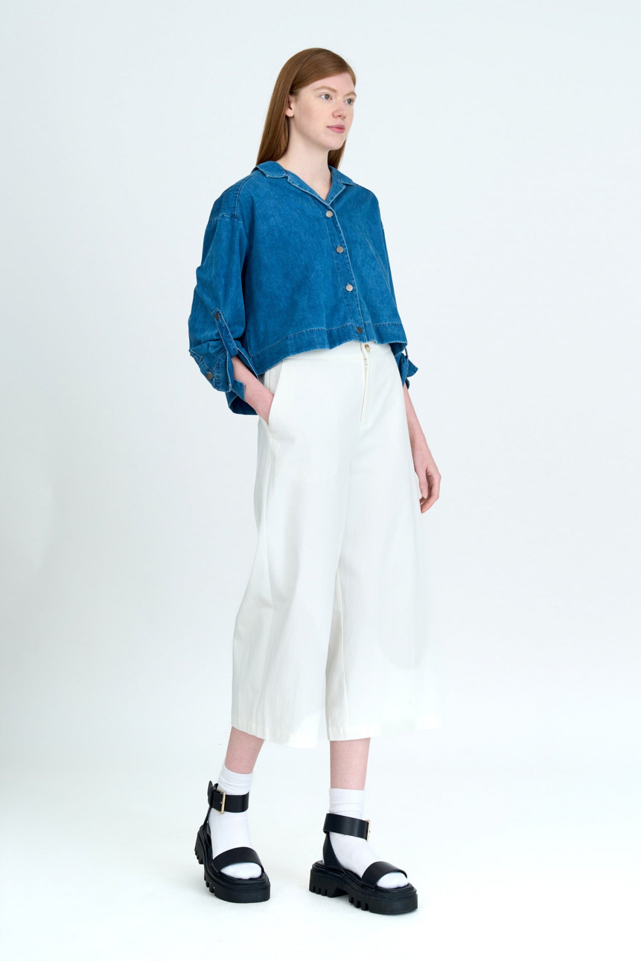 Denim Long Sleeve Blouse - Denim