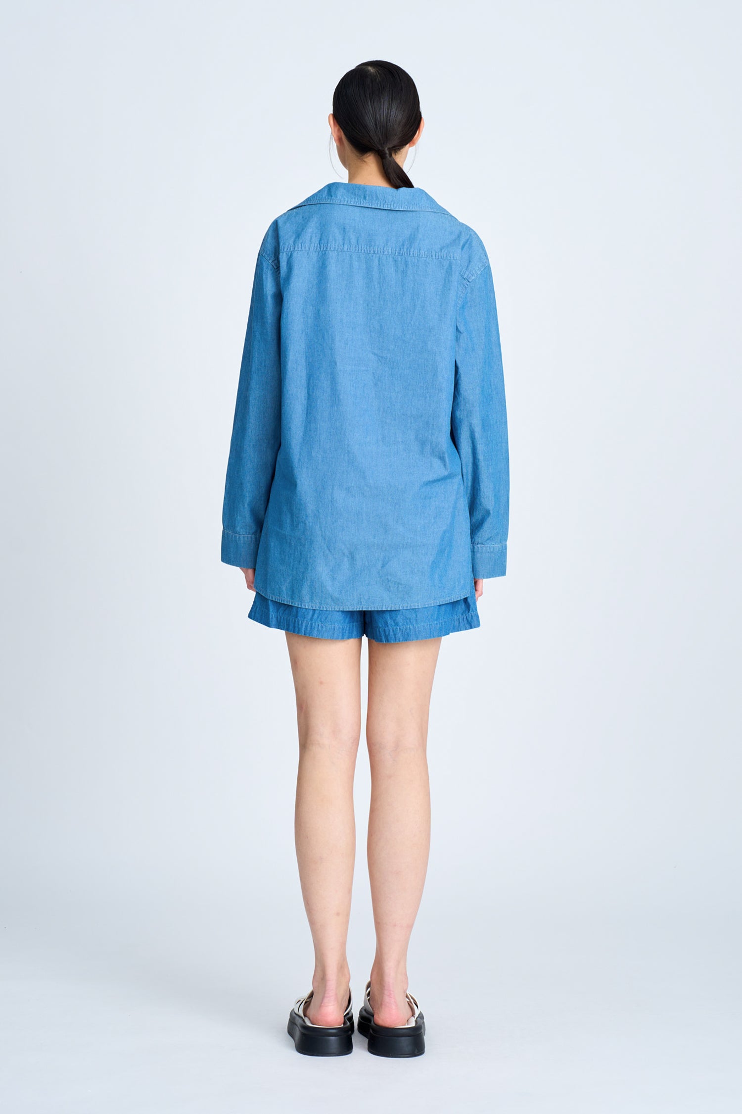 Denim Long Sleeve Blouse - Denim