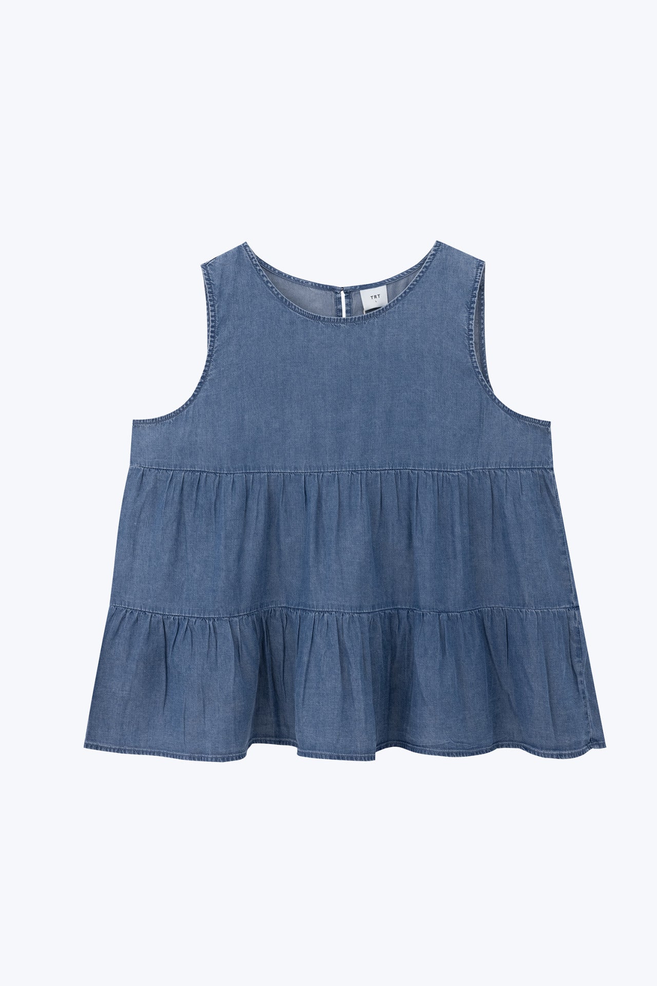 Denim Tiered Sleeveless Blouse - Denim