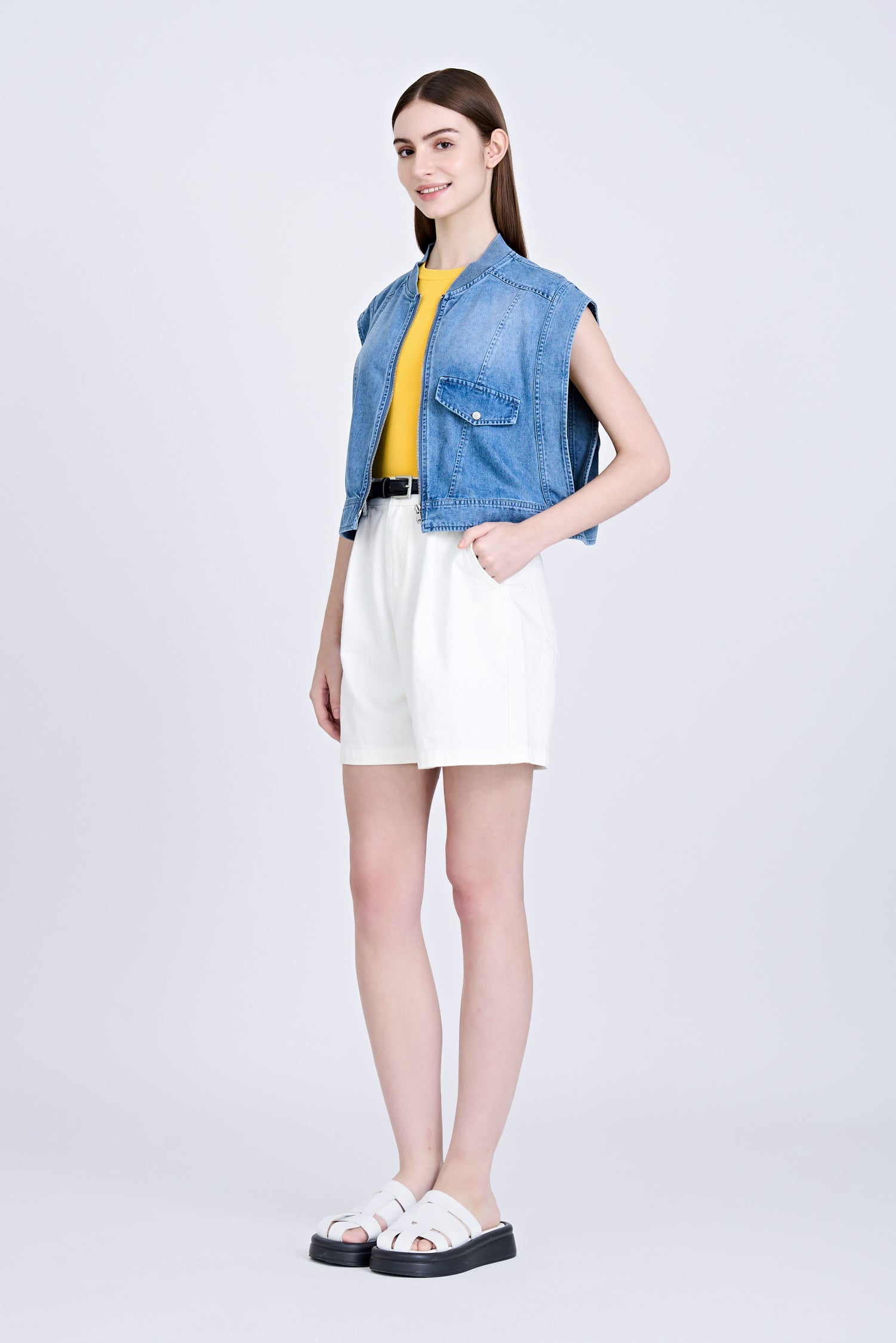 Denim Asymmetric Cropped Jacket - Denim
