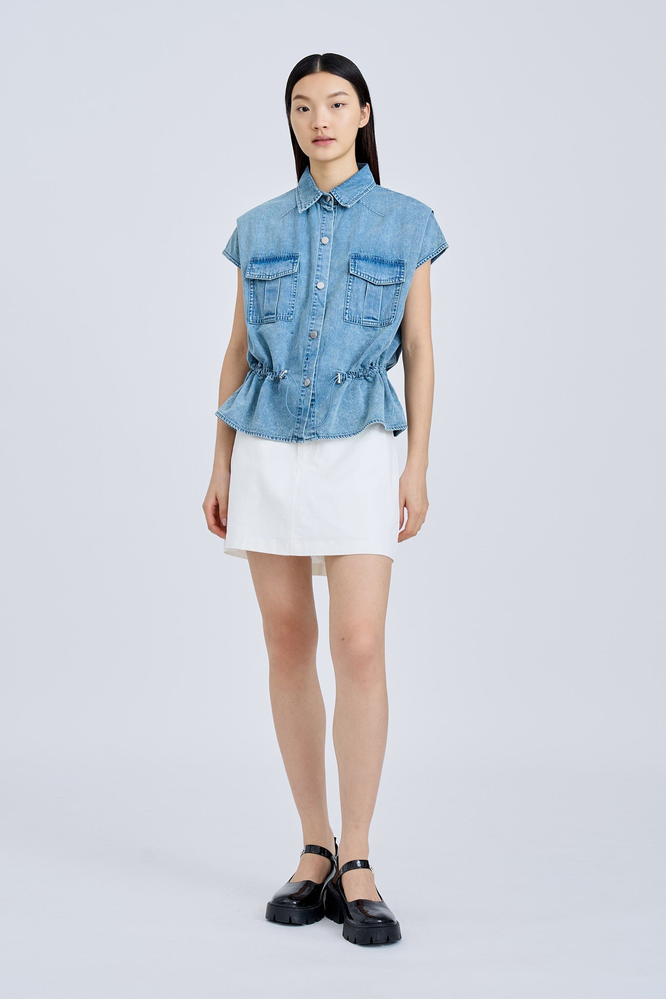 Drawcord Blouse - Denim