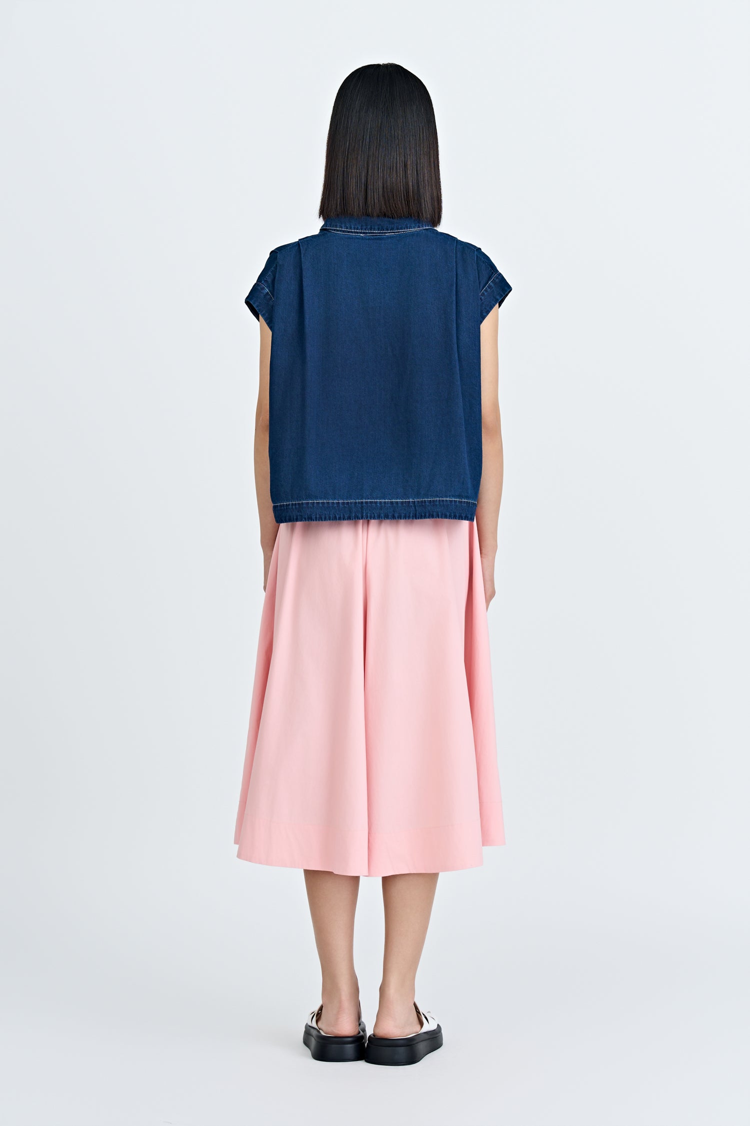 Denim Drawcord Blouse - Dark Denim