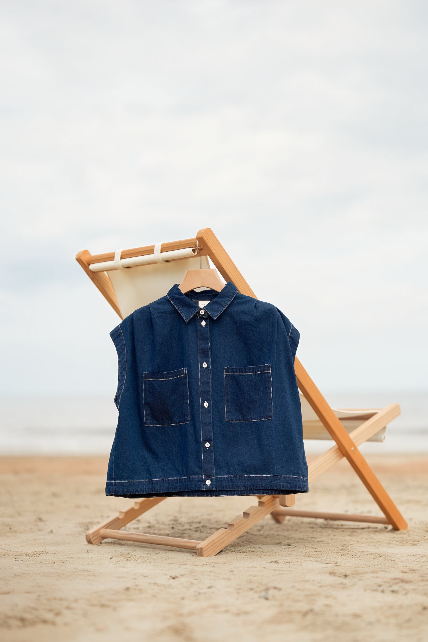 Denim Drawcord Blouse - Dark Denim