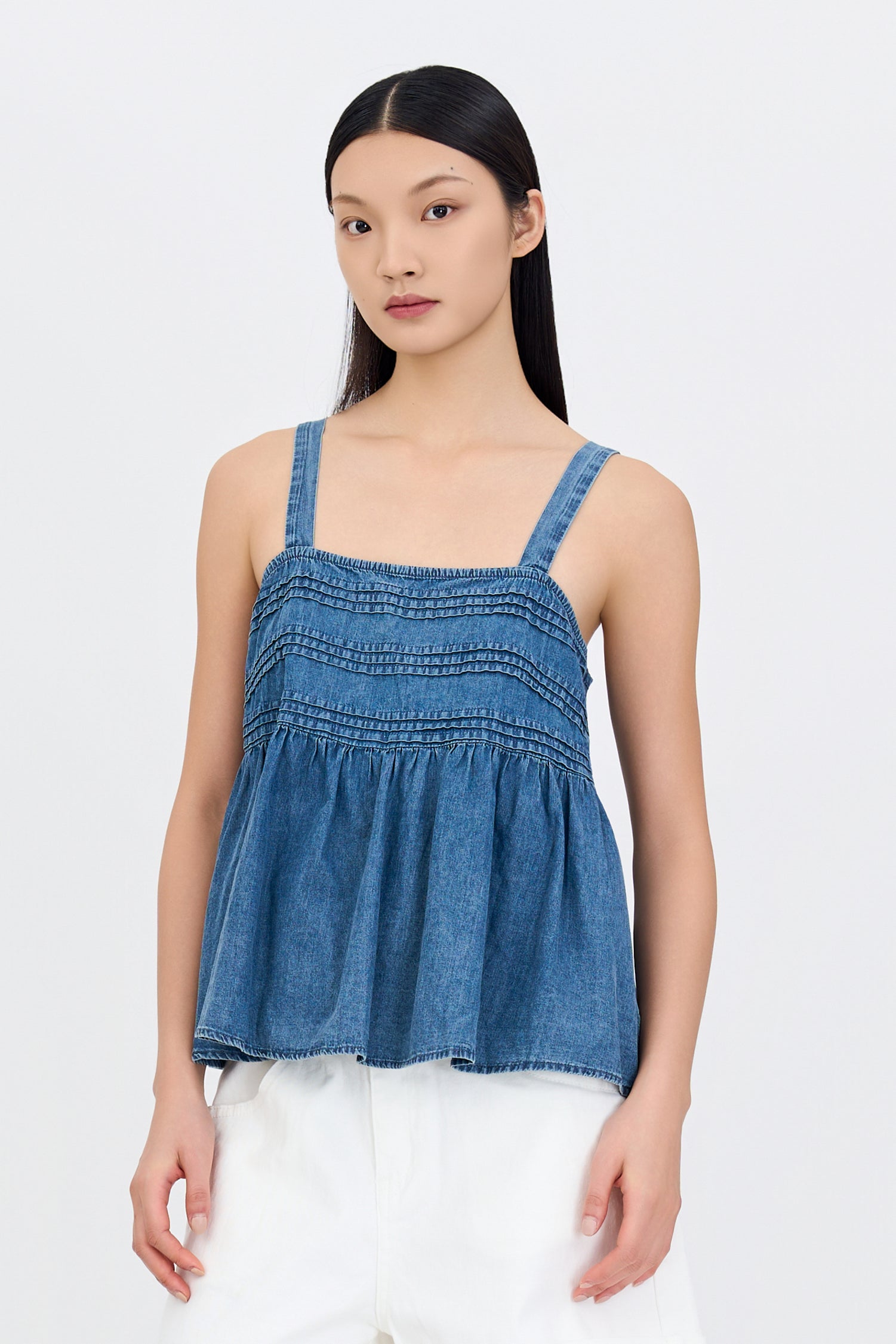 Pin-Tuck Blouse - Denim