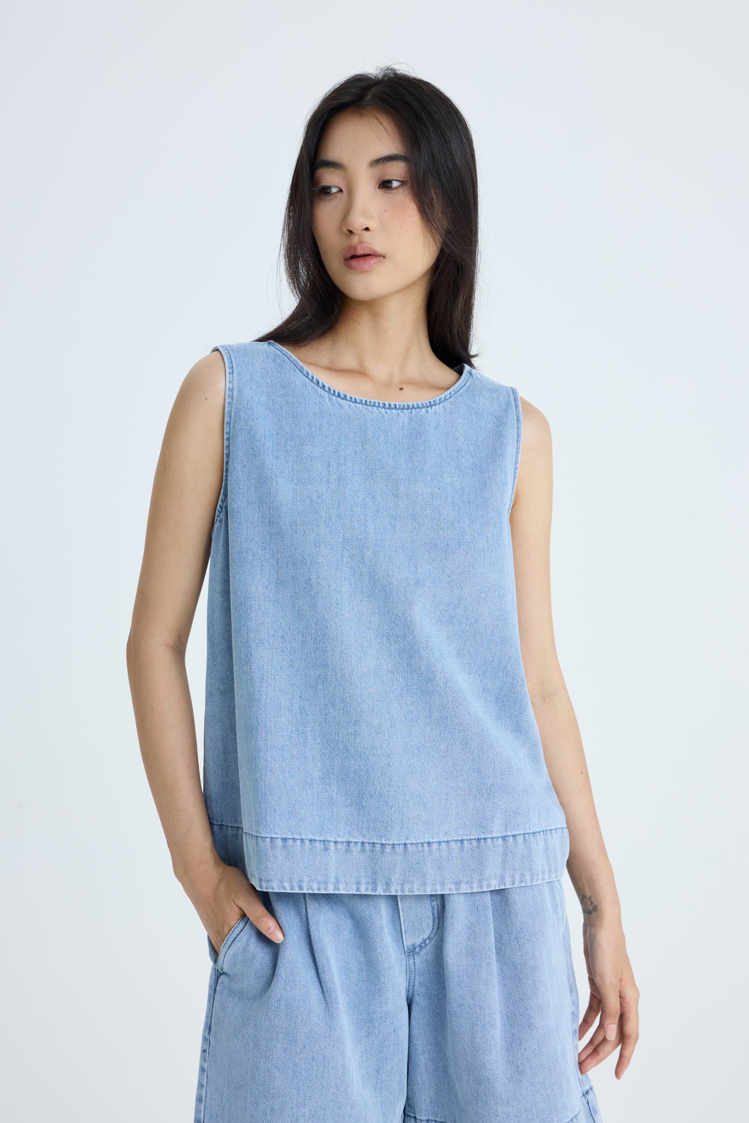 Denim Sleeveless Blouse - Denim