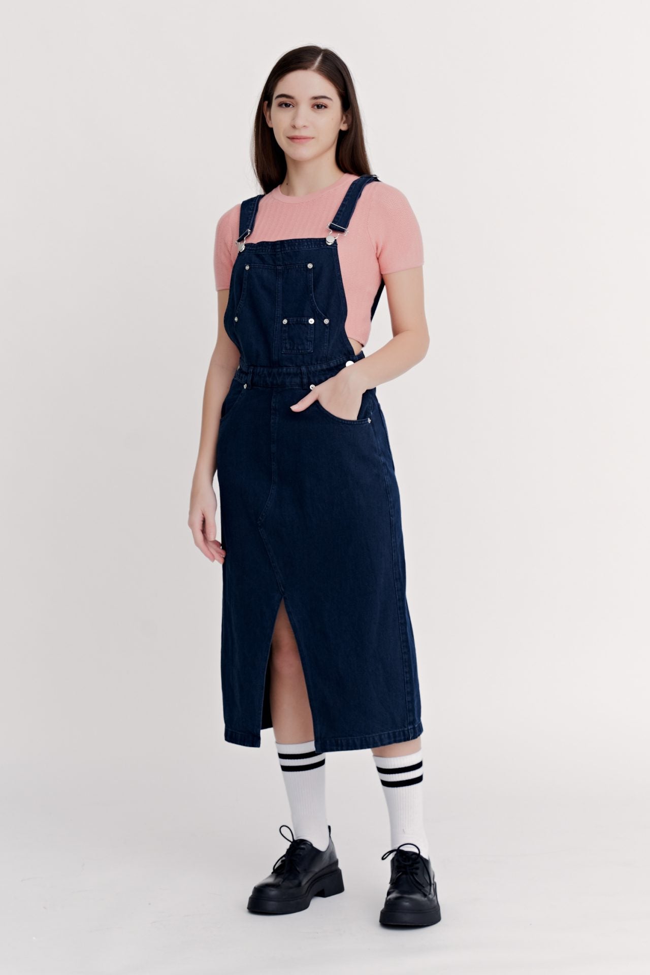 Denim Midi Dungaree Dress