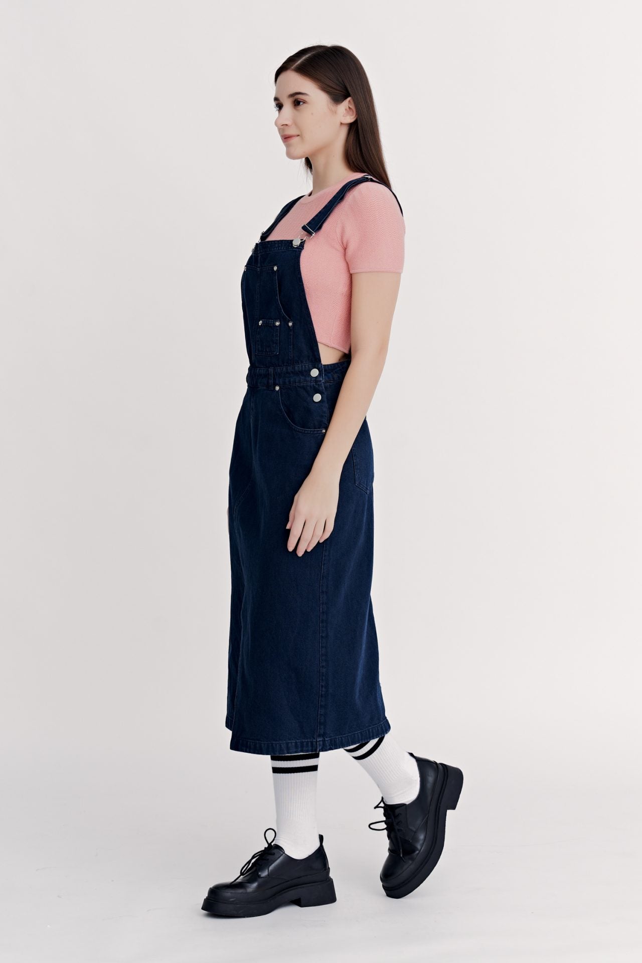 Denim Midi Dungaree Dress
