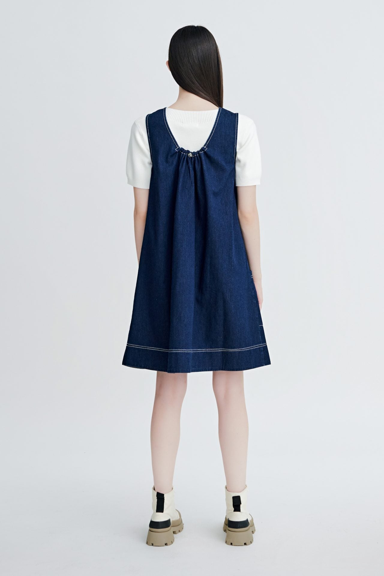 Denim Printed Drawstring Dress