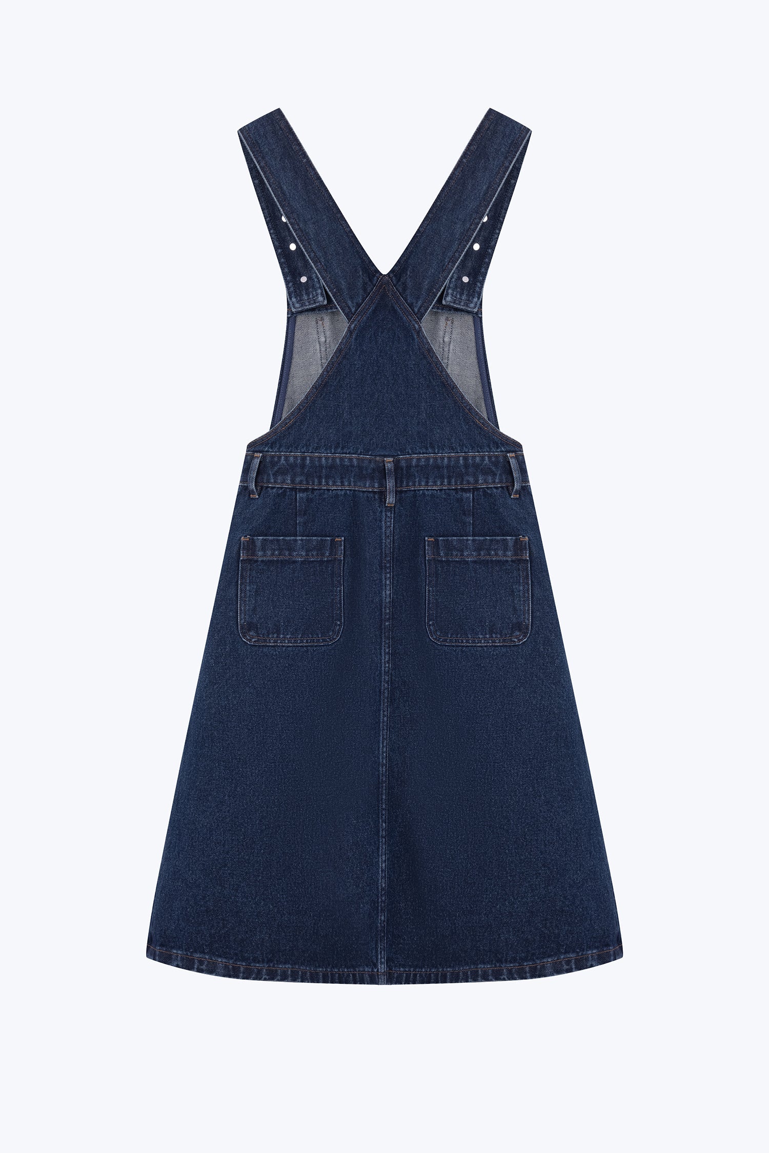 Denim Flared Dungaree Dress - Dark Denim