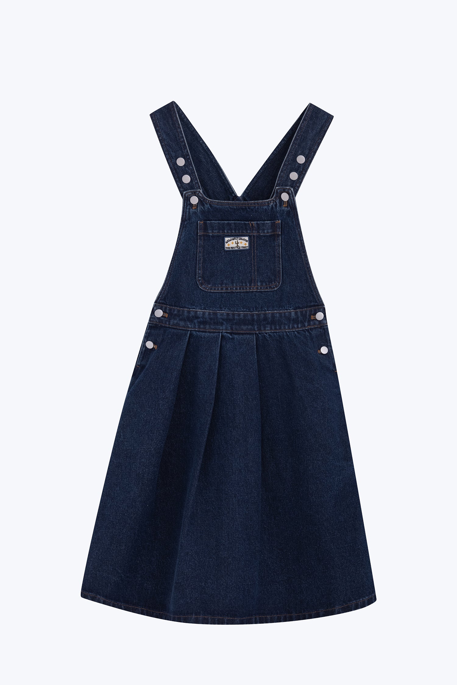Denim Flared Dungaree Dress - Dark Denim
