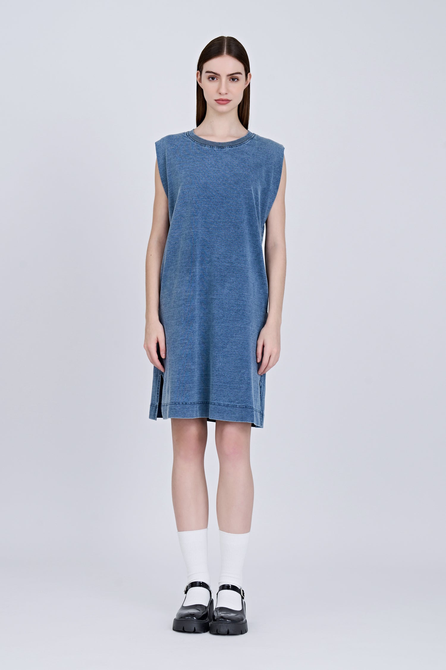 Denim Shoulder Padded Dress - Denim
