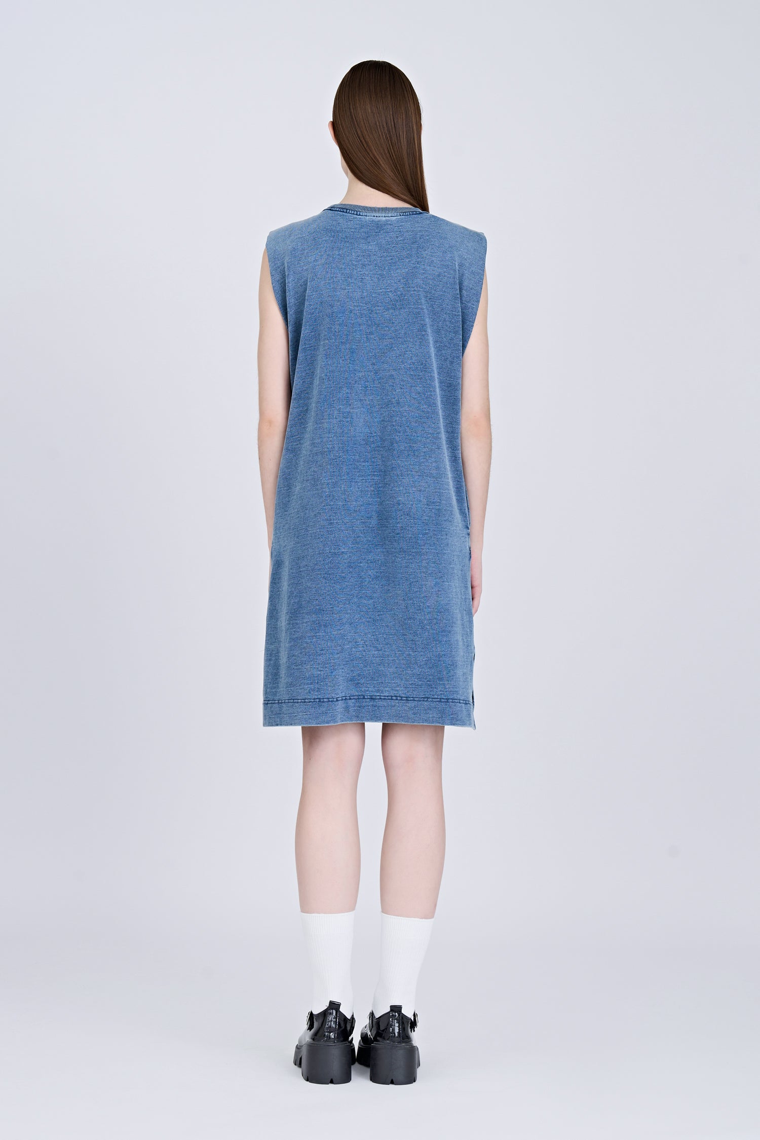 Denim Shoulder Padded Dress - Denim