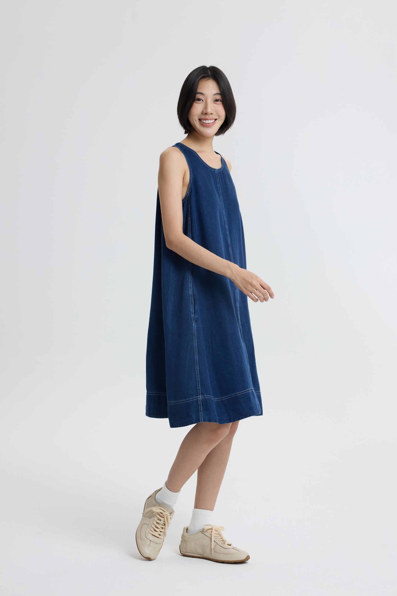 Denim Sleeveless Dress - Dark Denim