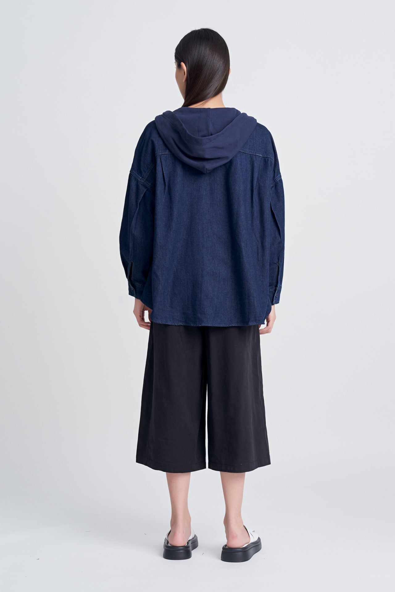 Denim Zipper Front Hoodie