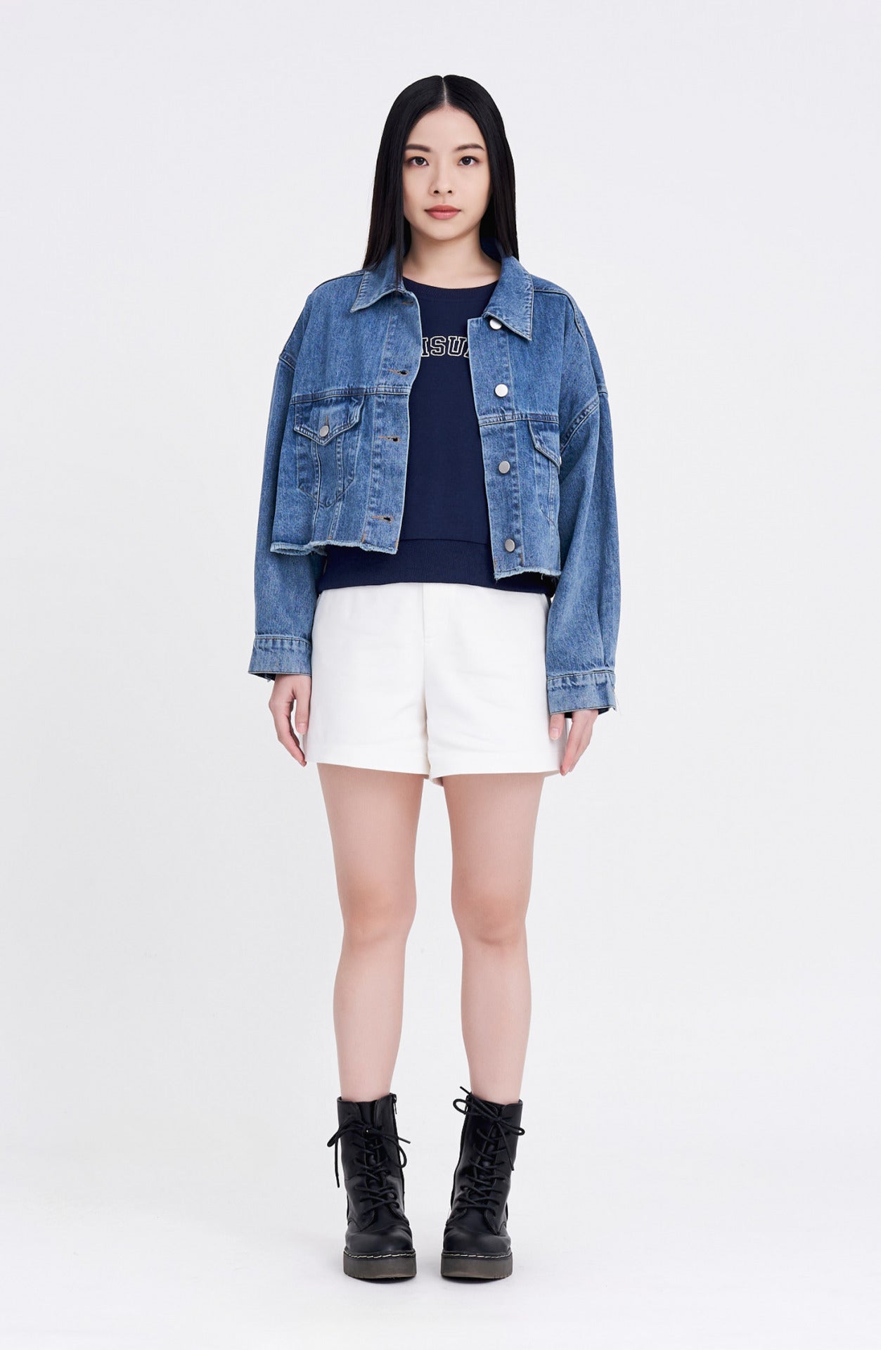 Cropped Denim Jacket - Denim