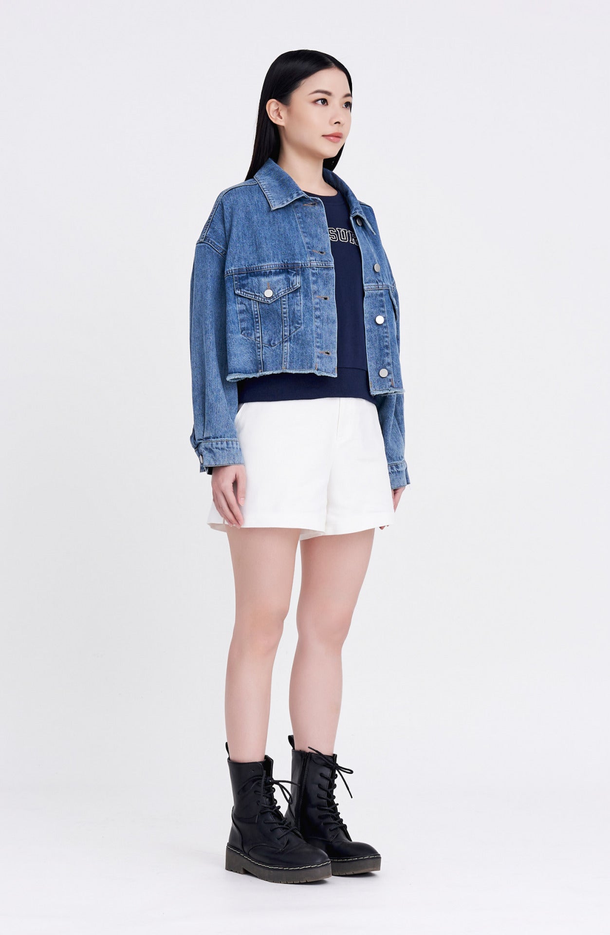 Cropped Denim Jacket - Denim