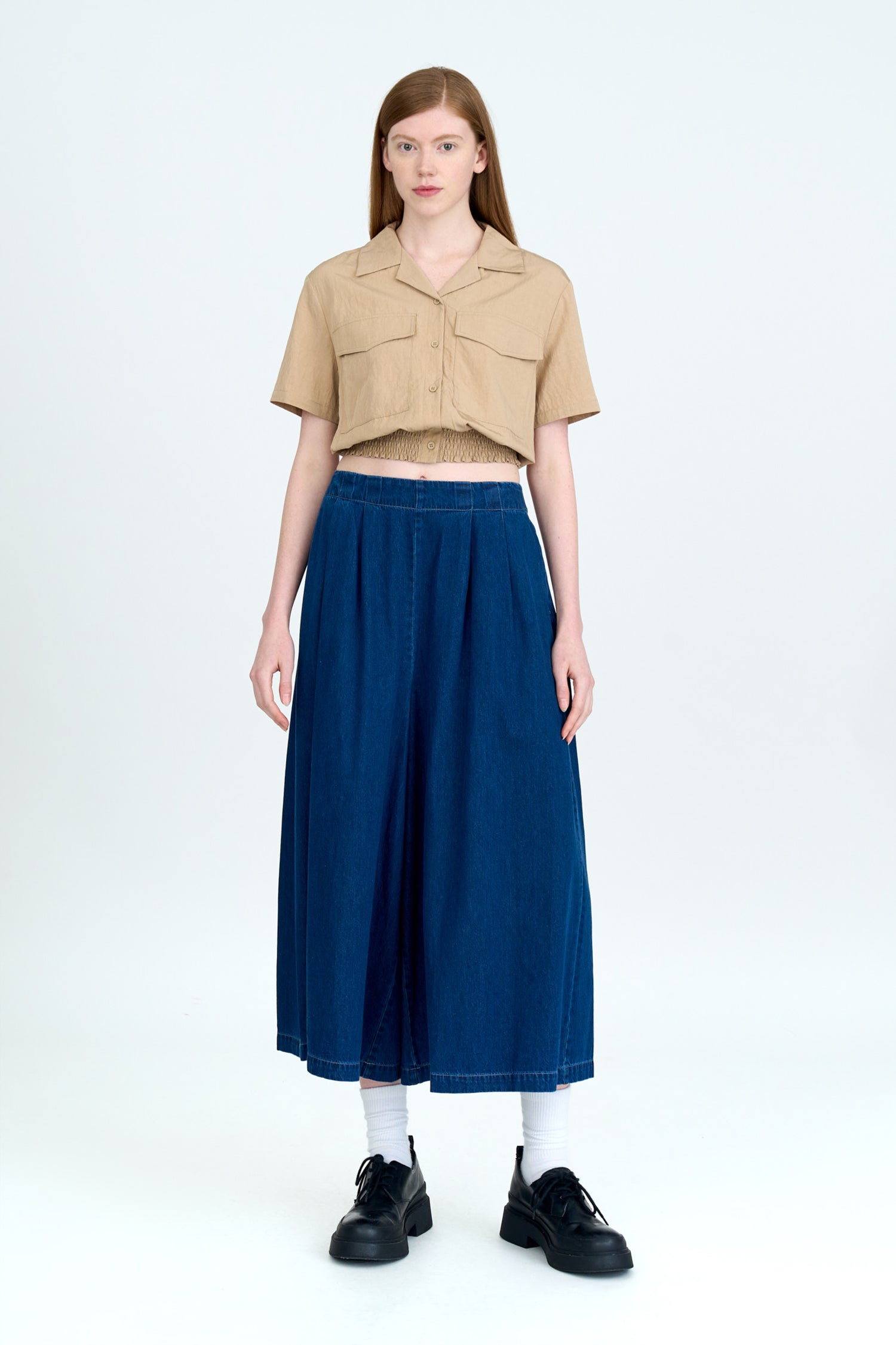 Denim Pleated Culottes - Dark Denim