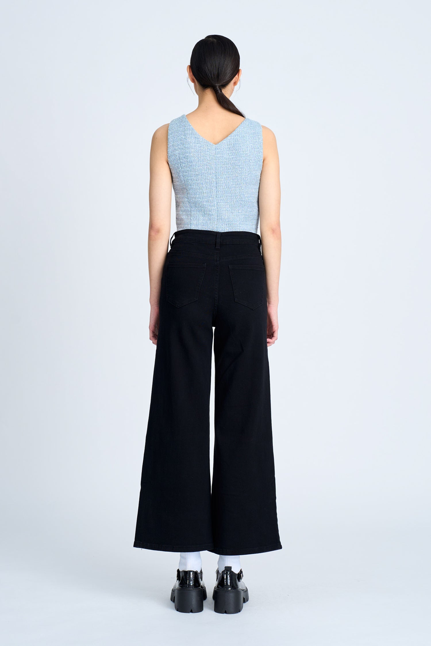 Cotton Twill High Waisted Jeans - Black